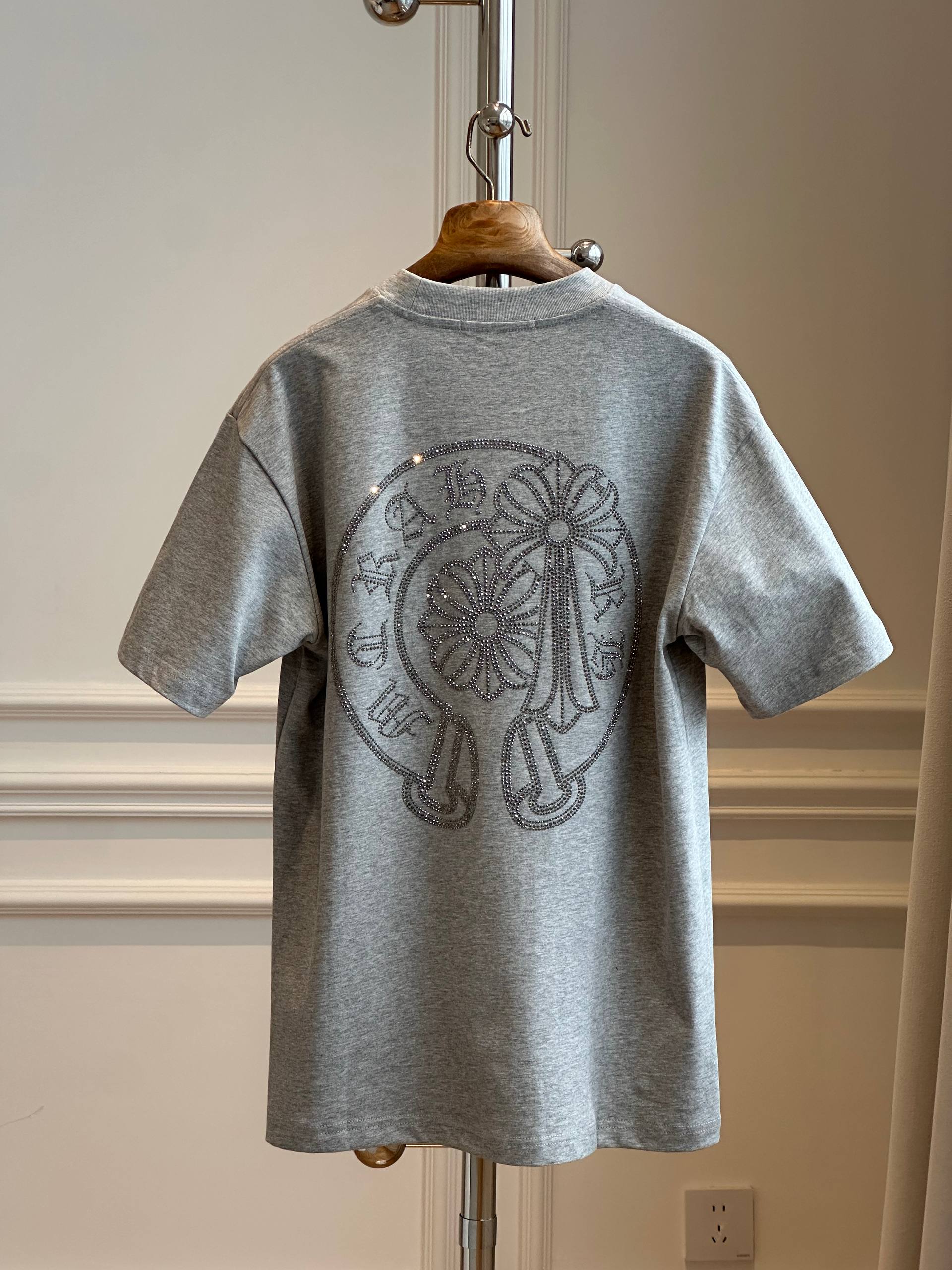 Chrome Hearts Rhinestone Crew Neck T-shirt (Heather Grey)