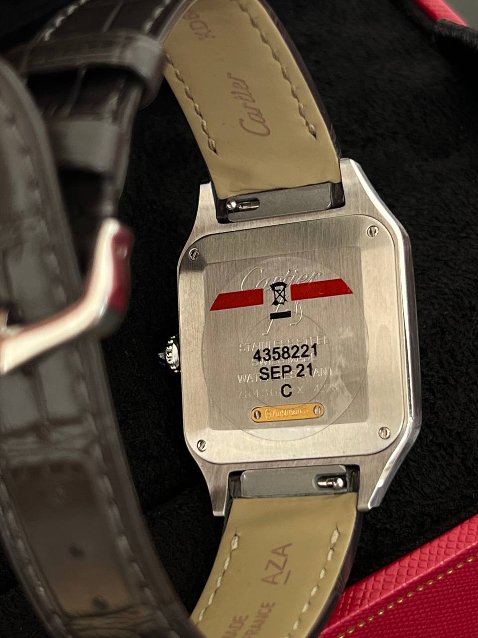 Cartier Santos de Cartier Watch with Black Dial, Gold Case and Black Strap