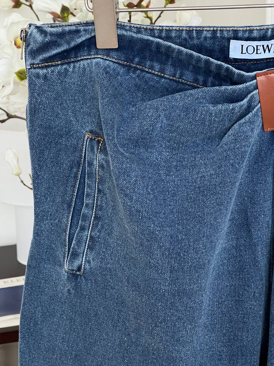 Loewe Waist Twist Leather Label Wide-Leg Washed Denim Trousers