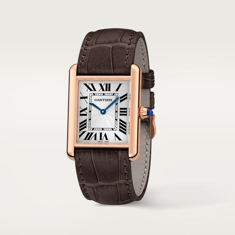 TANK LOUIS CARTIER WATCH Large model, hand-wound mechanical movement, rose gold, leather【1:1 Replica】