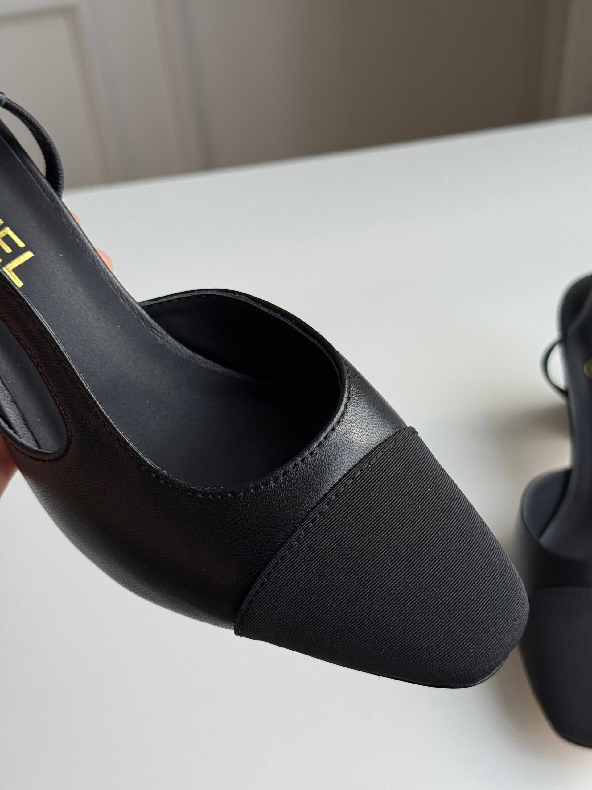 Chanel Two-Tone Slingback Block Heel Sandals