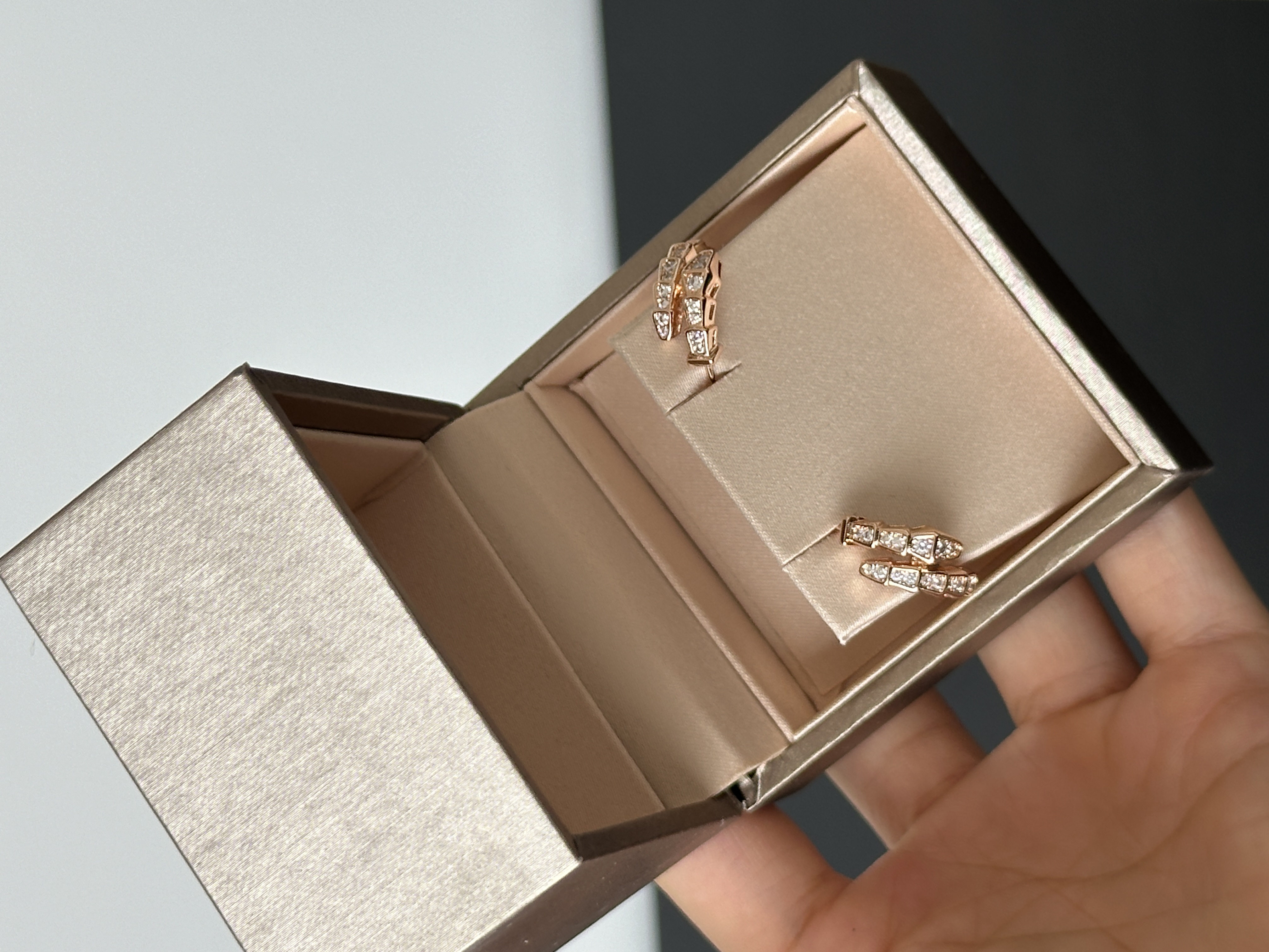 Bvlgari Serpenti Viper Rose Gold Half-pave Diamond Hoop Earrings