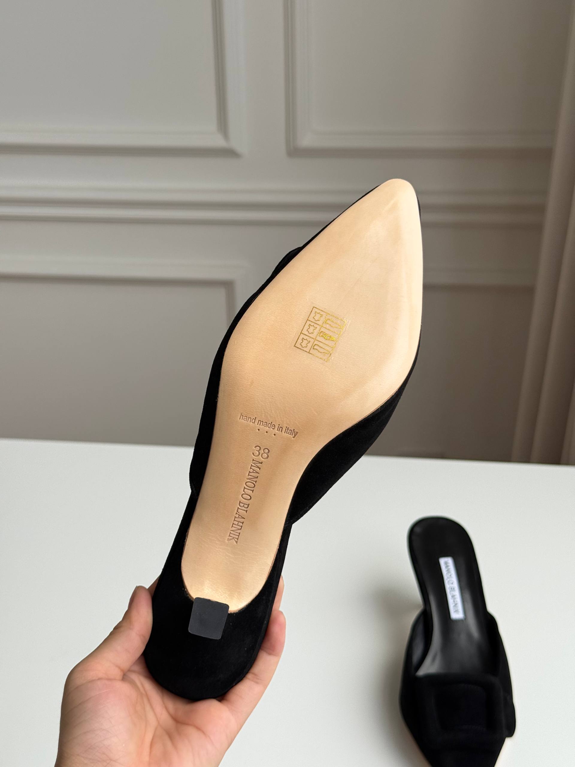 Manolo Blahnik Square Buckle Suede Pointed-Toe Stiletto Mules