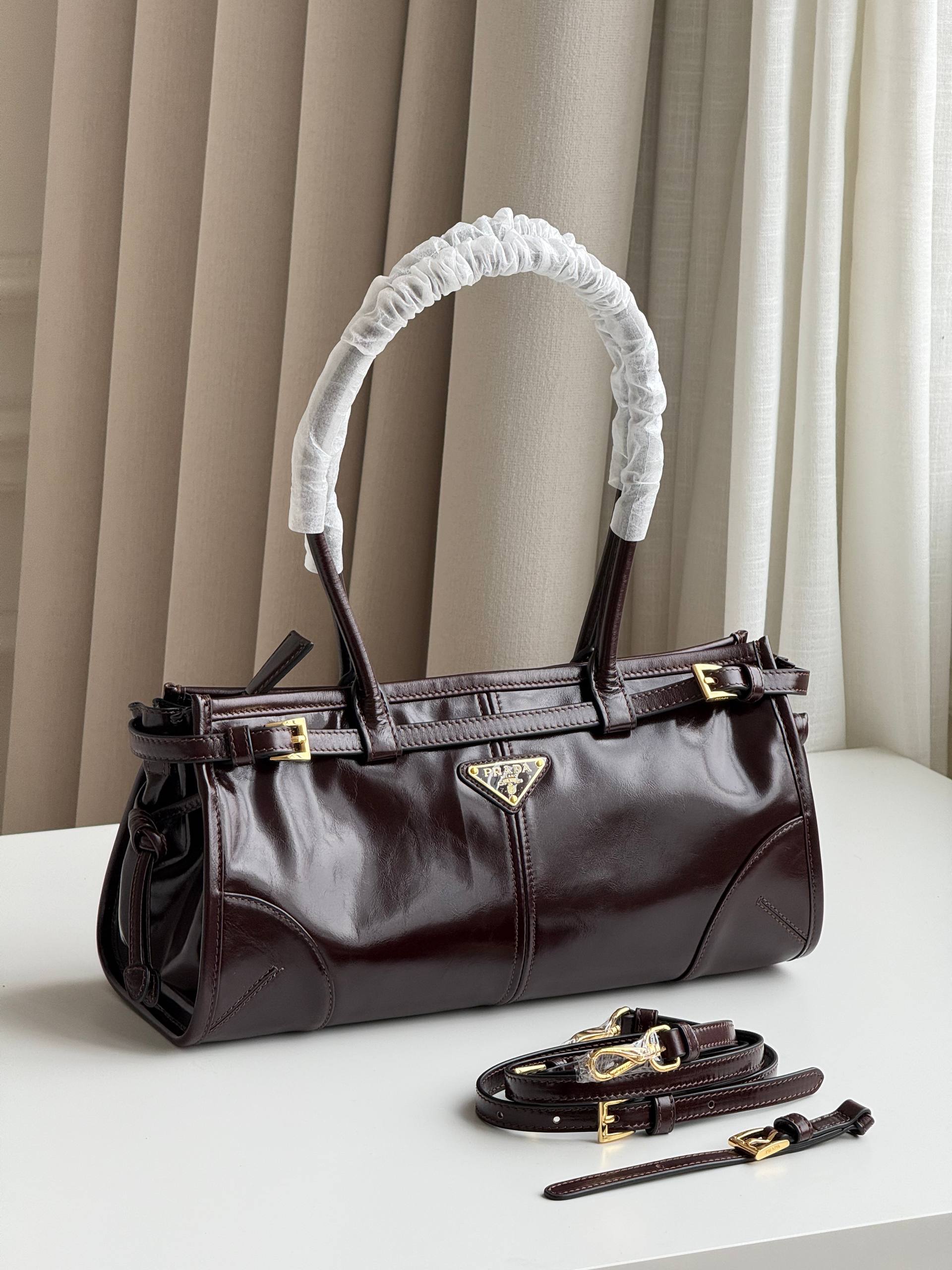 Prada Bonnie Dark Brown Antiqued Leather Tote