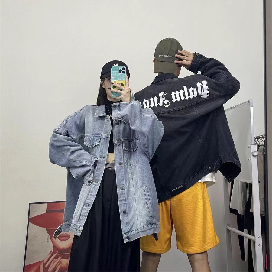 Old washed letter printed denim jackets outerwear trend
