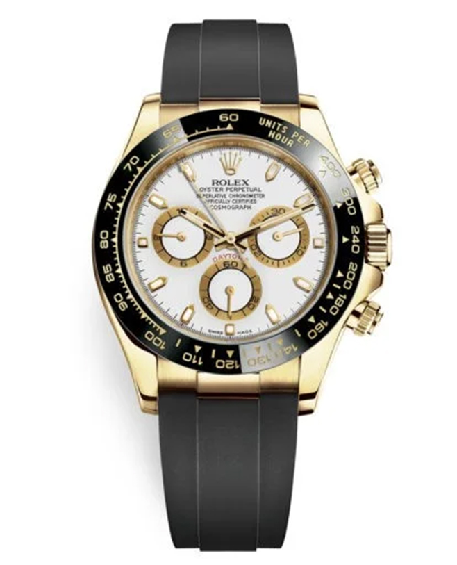 Rolex Cosmograph Daytona 116518LN White Dial Oysterflex Yellow Gold Mens Watch【1:1 Replica】