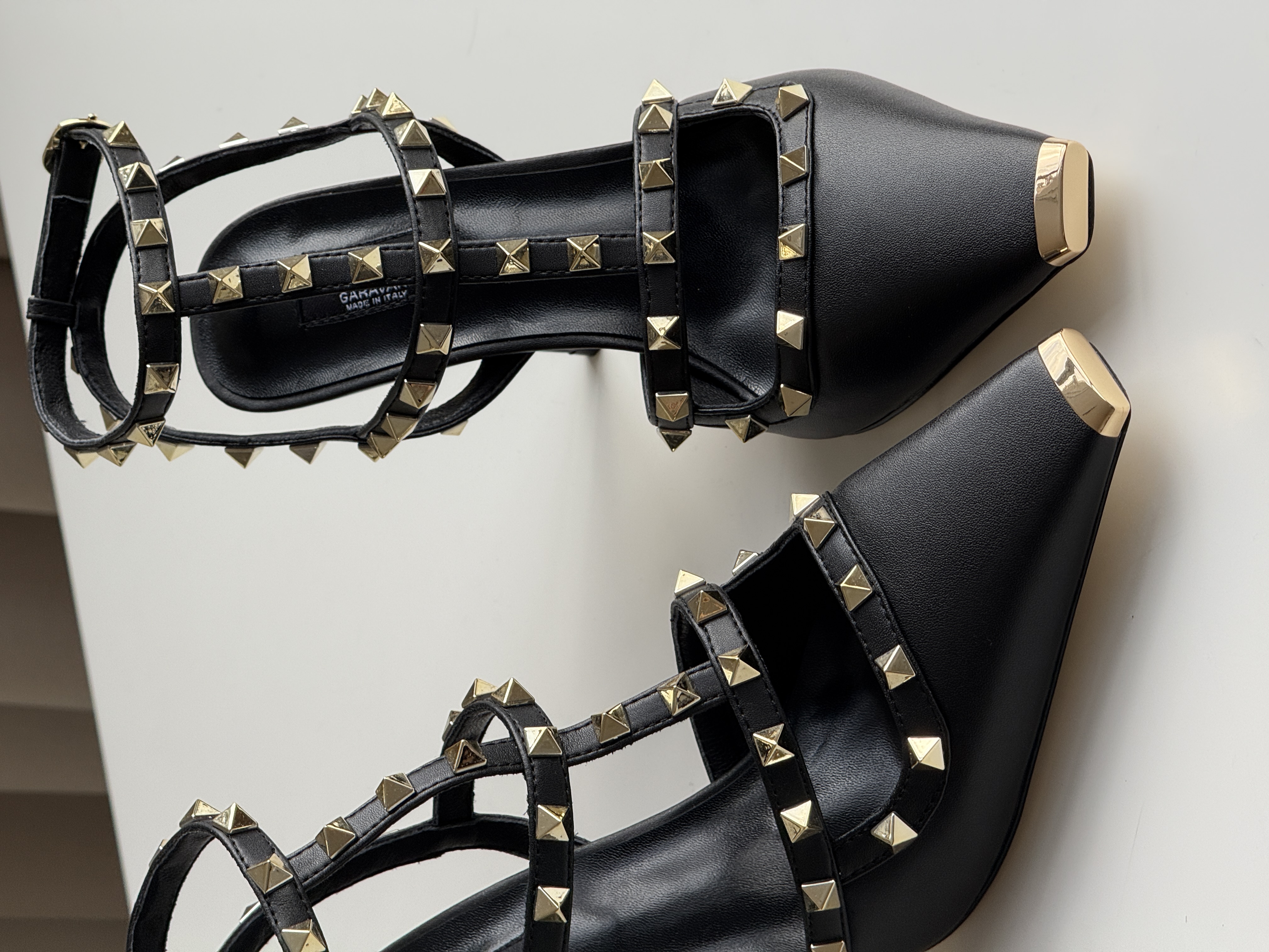 Valentino Black Leather Rockstud Pointed-toe Stiletto Heel Sandals