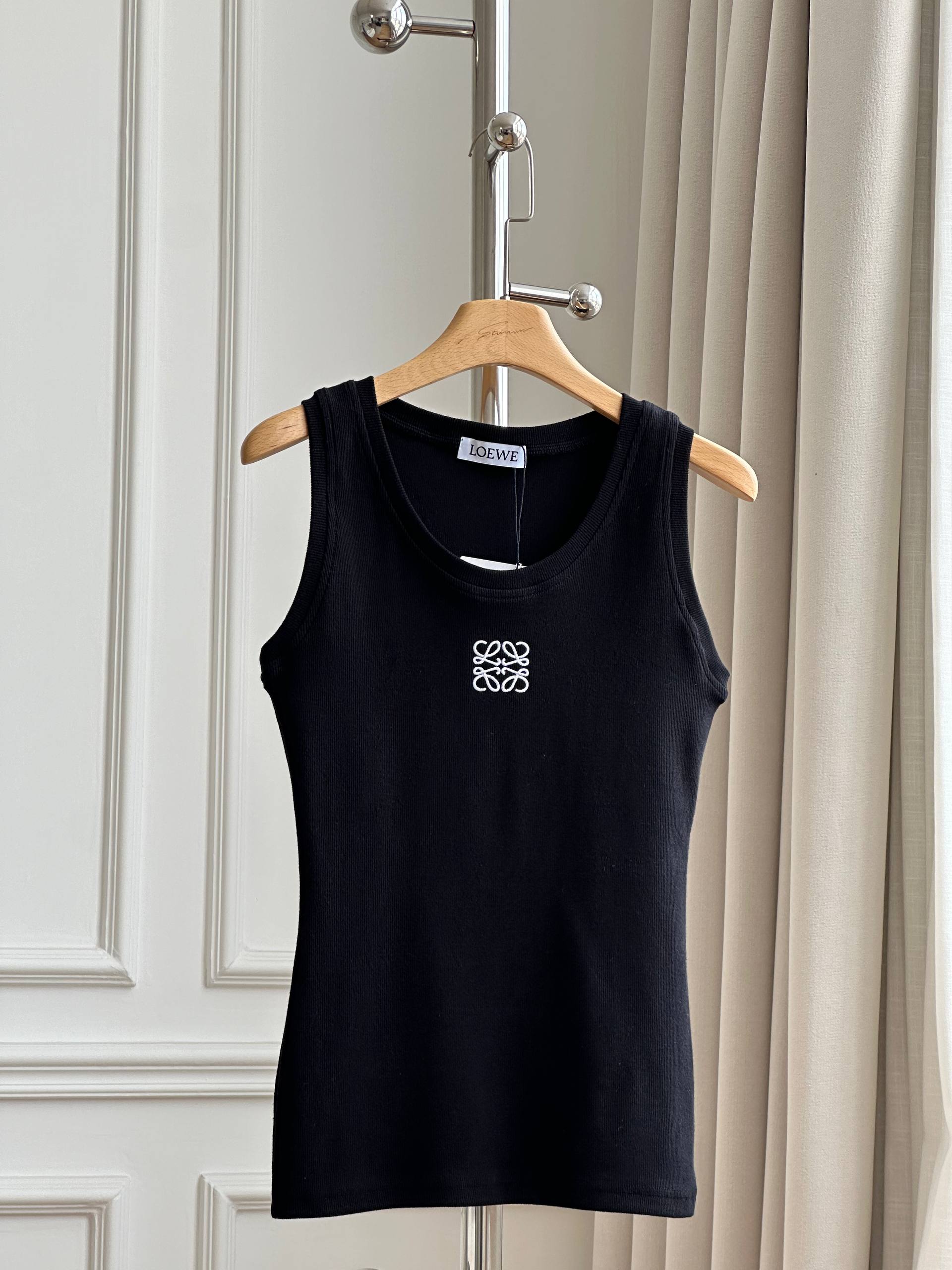 LOEWE Black Ribbed Embroidered Tank Top