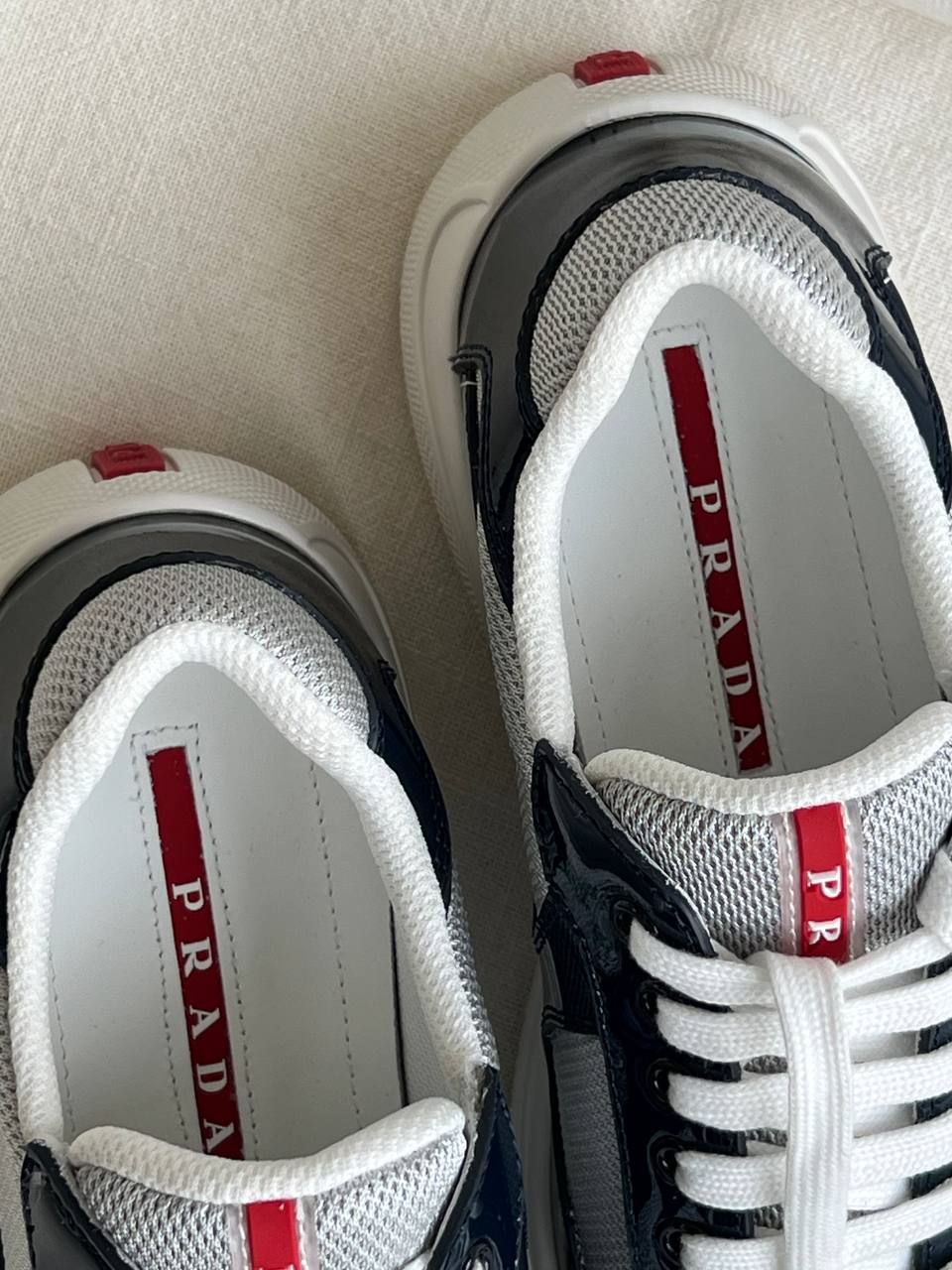 Prada Patent Leather Mesh Panel Chunky Sole Casual Sneakers