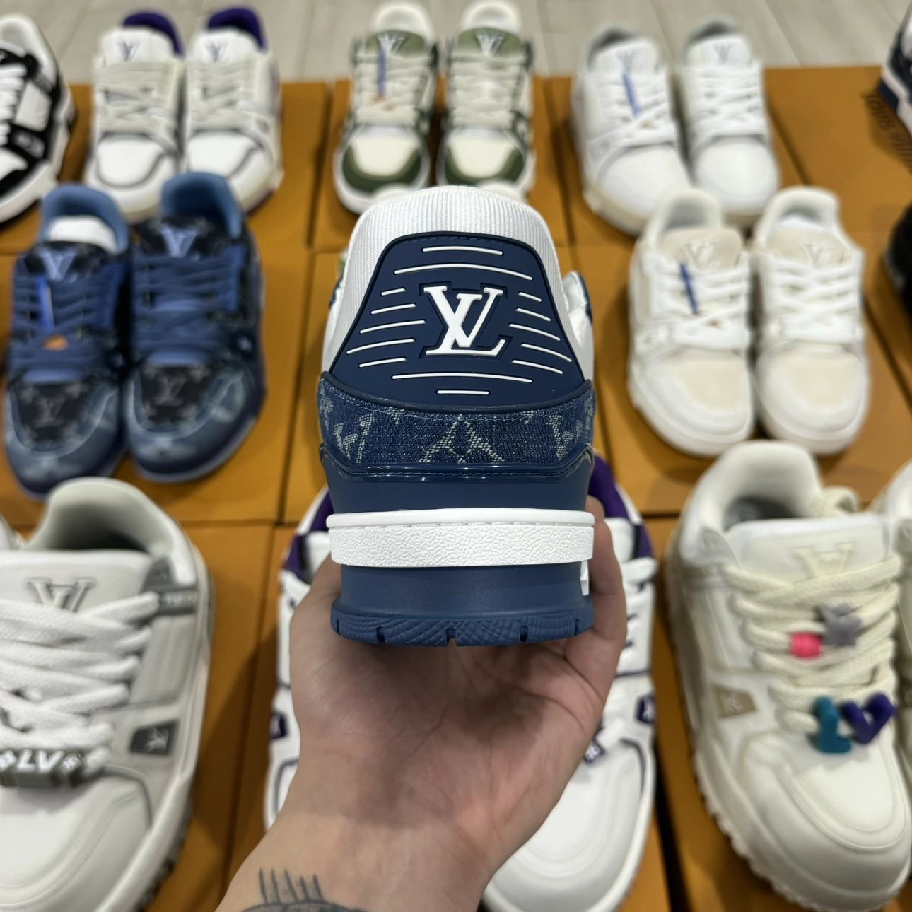 LV Trainer denim and Leather Blue & White Color