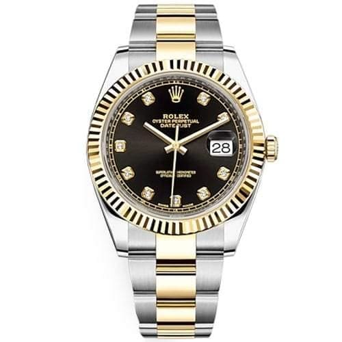 Rolex Oyster Perpetual Datejust 41 Watch, Black dial set with diamonds, Two-tone Oyster bracelet,【1:1 Replica】