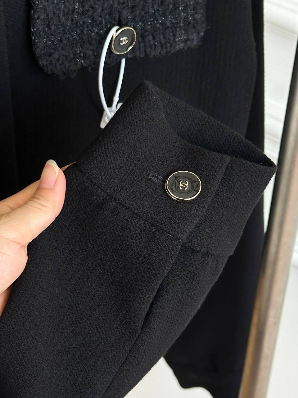 Chanel Black Tweed Spliced Stand Collar Cropped Bomber Jacket