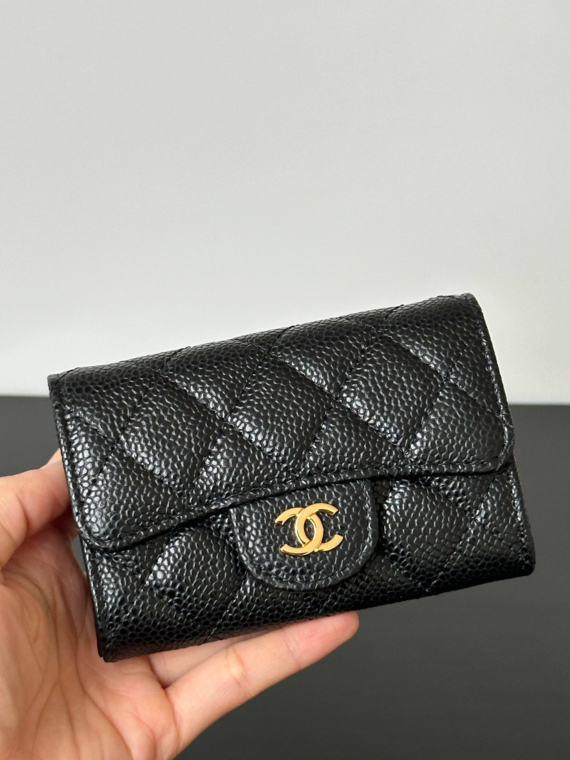 Chanel Classic Quilted Caviar Leather Short Flap Card Wallet
