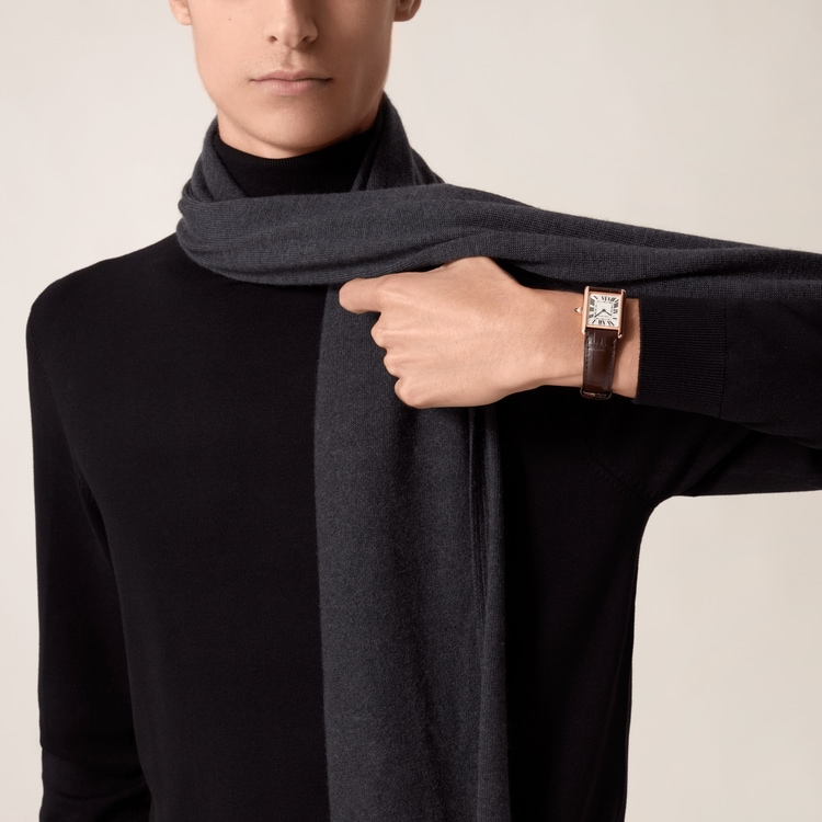 TANK LOUIS CARTIER WATCH Large model, hand-wound mechanical movement, rose gold, leather【1:1 Replica】