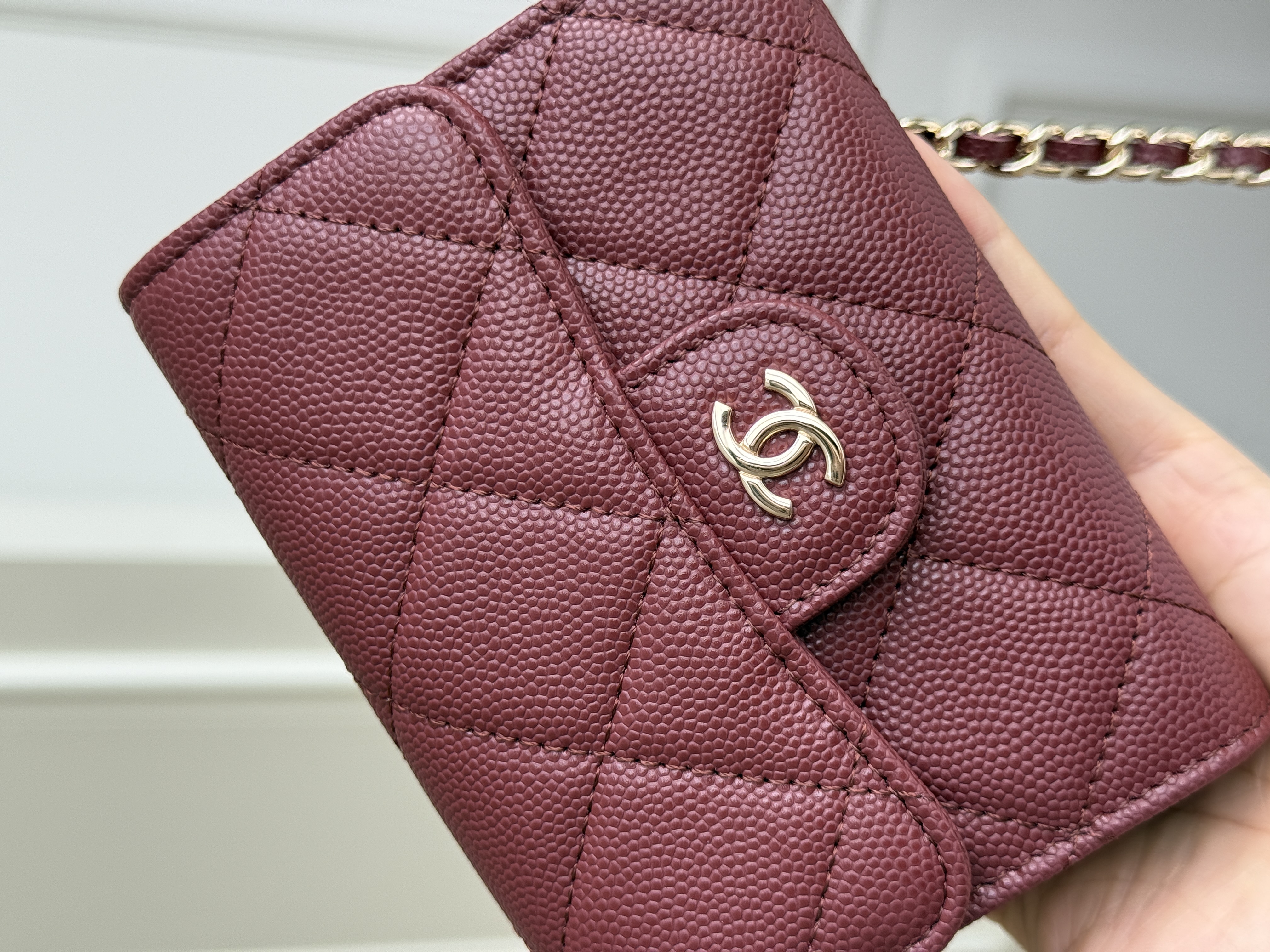 Chanel Burgundy Caviar Leather Mini Classic Flap Gold CC Chain Bag