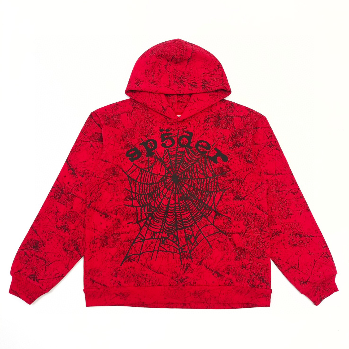 1:1 Best Quality Sp5der Spider webs Full Print Hoodie Red