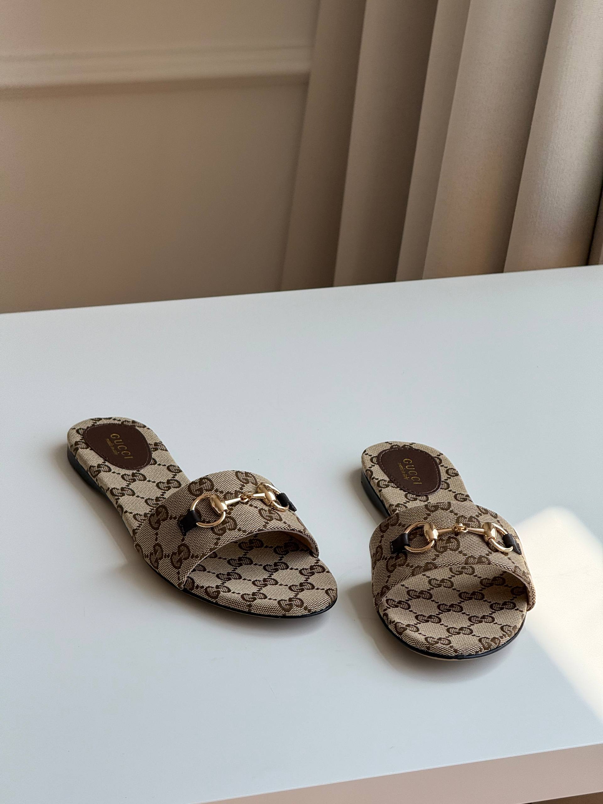 Gucci GG Canvas Horsebit Flat Slide Sandals
