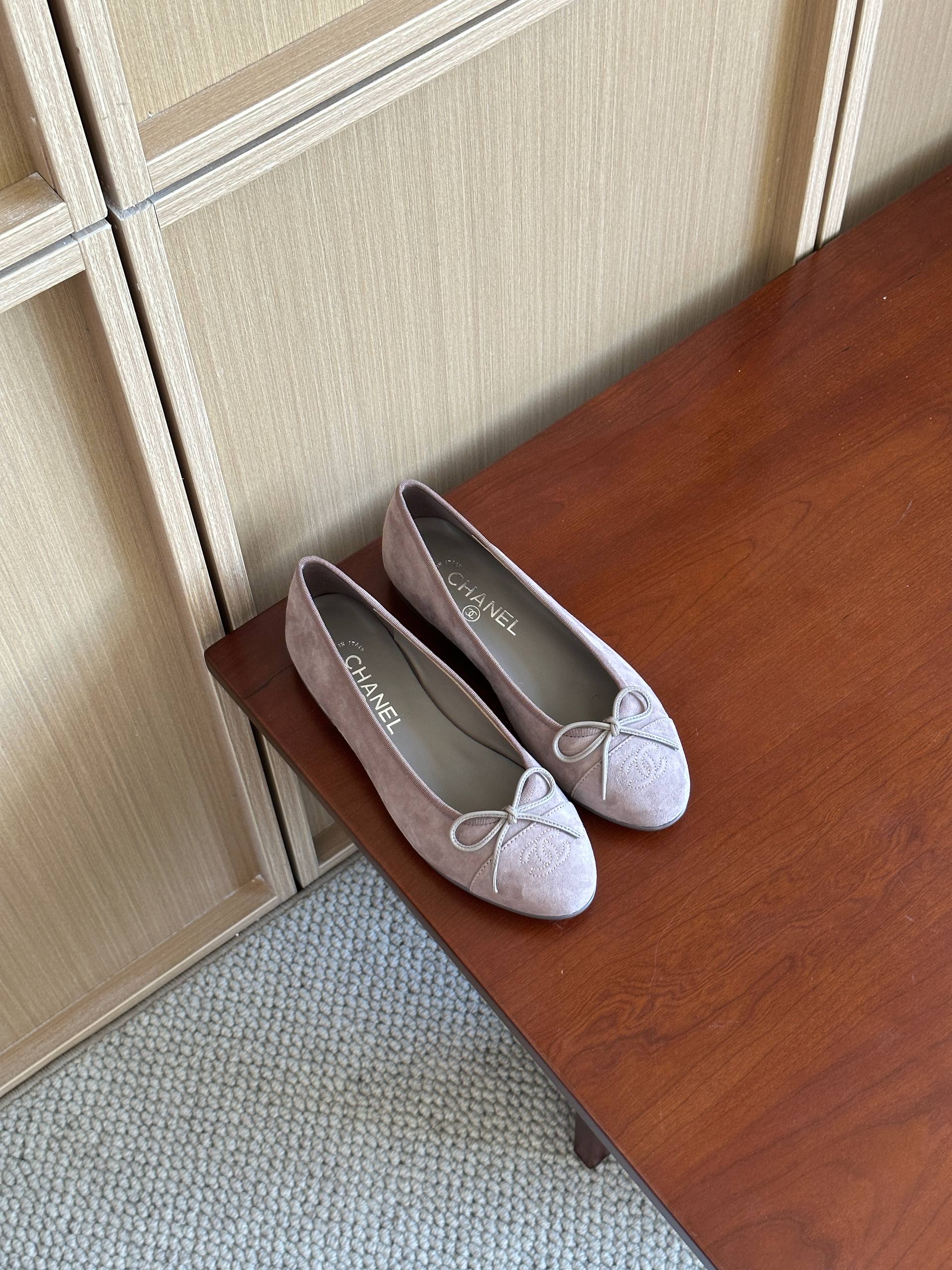 Chanel Dusty Pink Suede Bow Flat Ballet Shoes