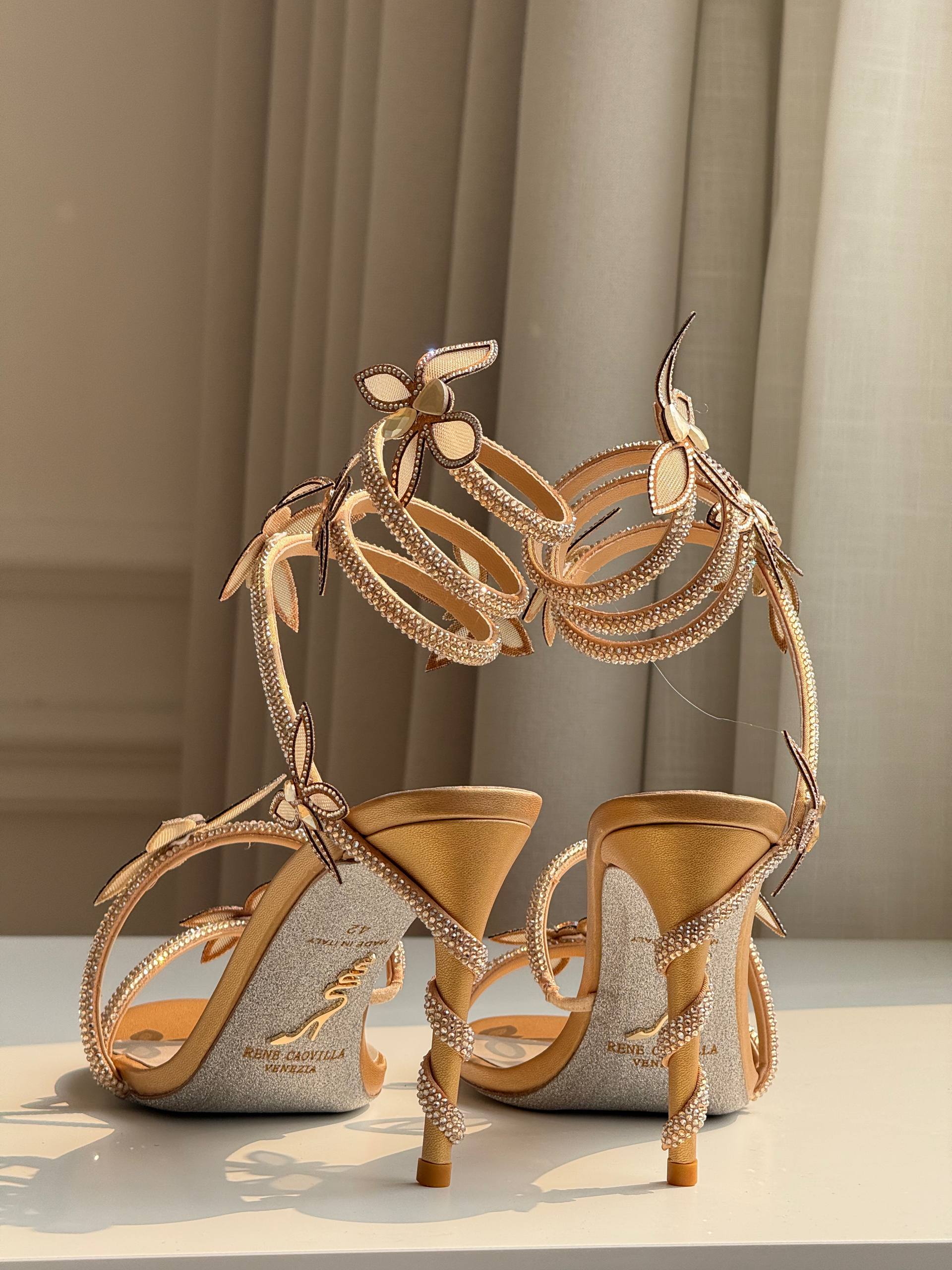 René Caovilla Margot Butterfly Crystal-Embellished Snake Wrap Sandals