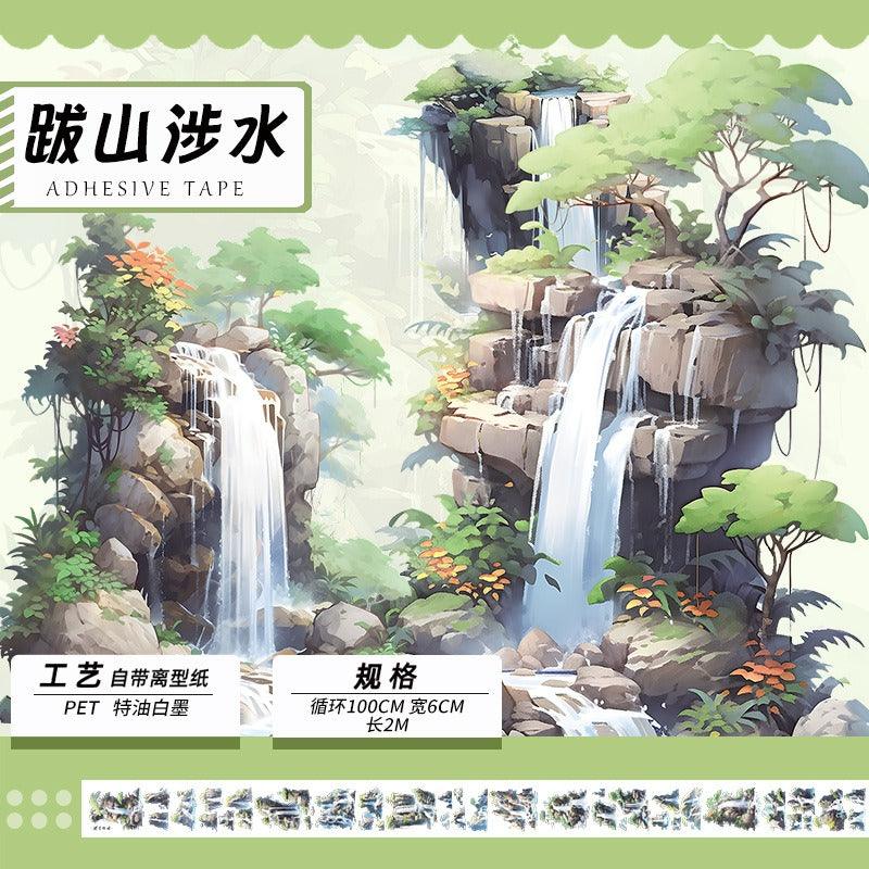 3054 Tape landscape ancient style characters waterproof stickers PET 2M