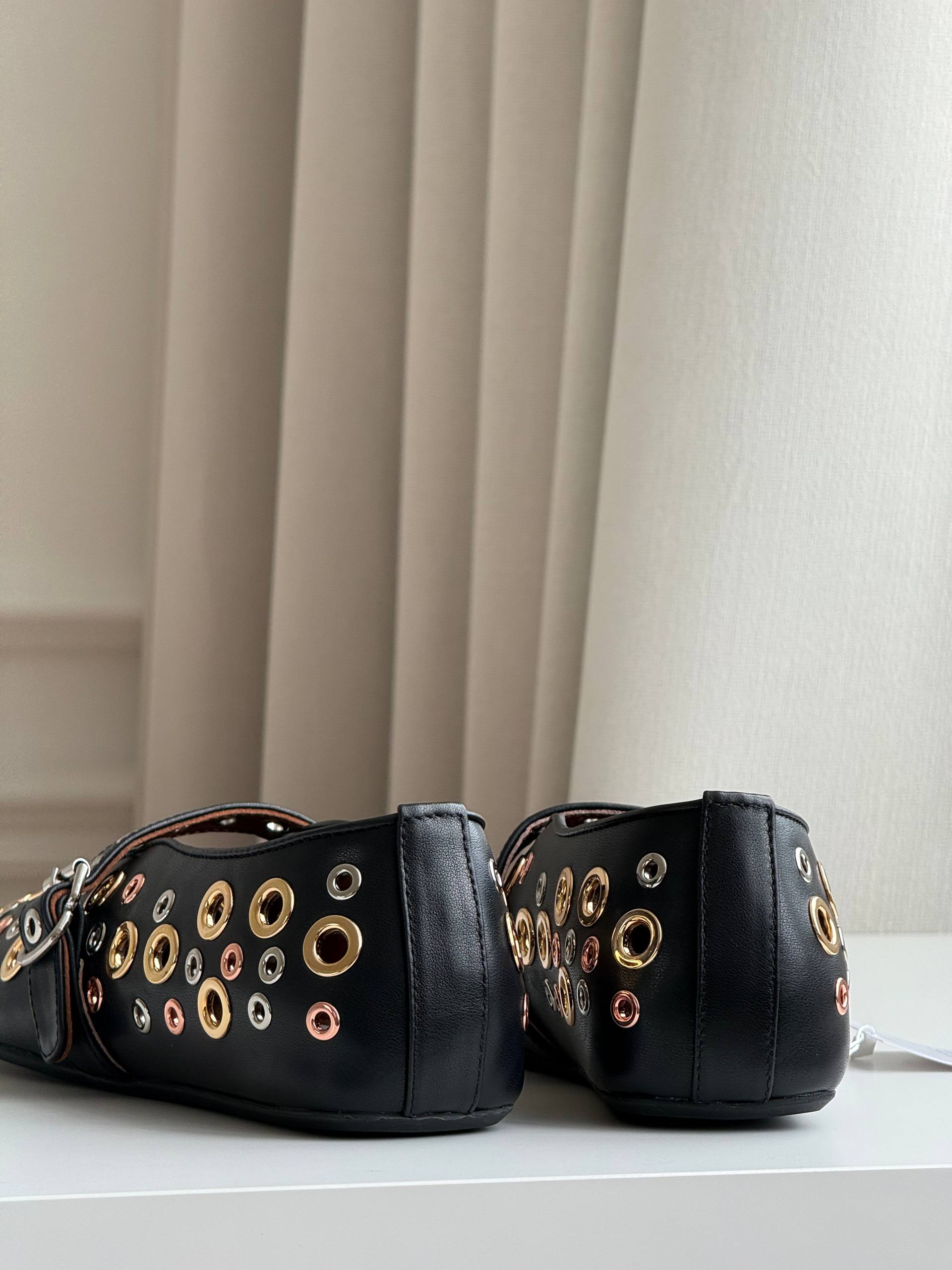 Multi-Tone Studded Leather Mary Jane Flats