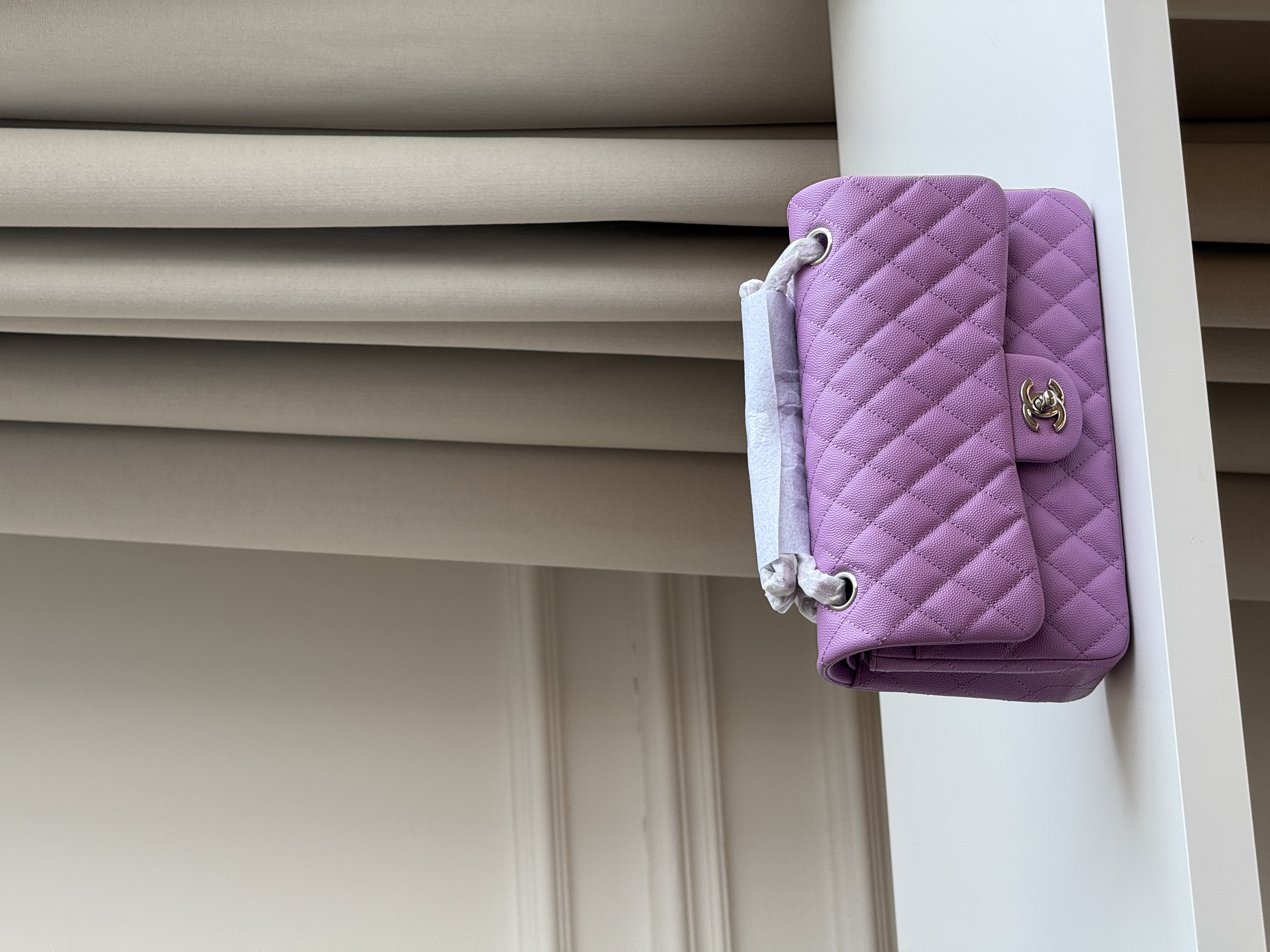 Chanel Light Purple Caviar Leather Quilted Classic Flap Medium Shoulder Crossbody Bag With Light Gold CC Turnlock