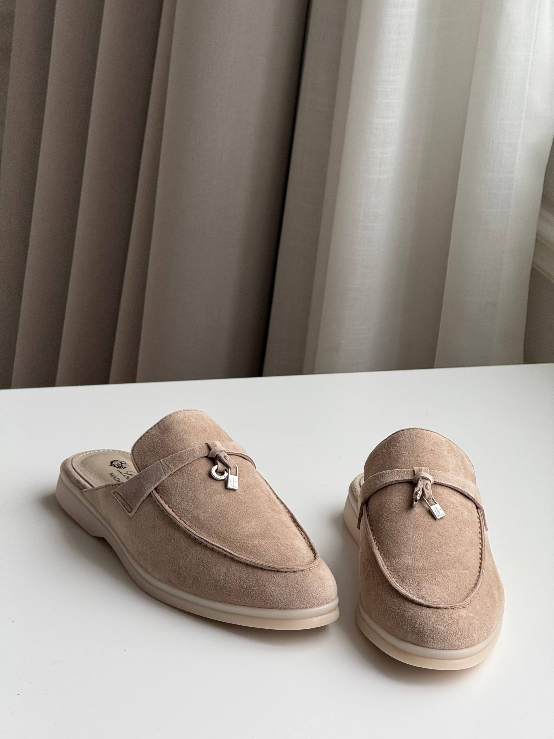 Loro Piana Suede Lock Detail Slip-On Mule Loafers