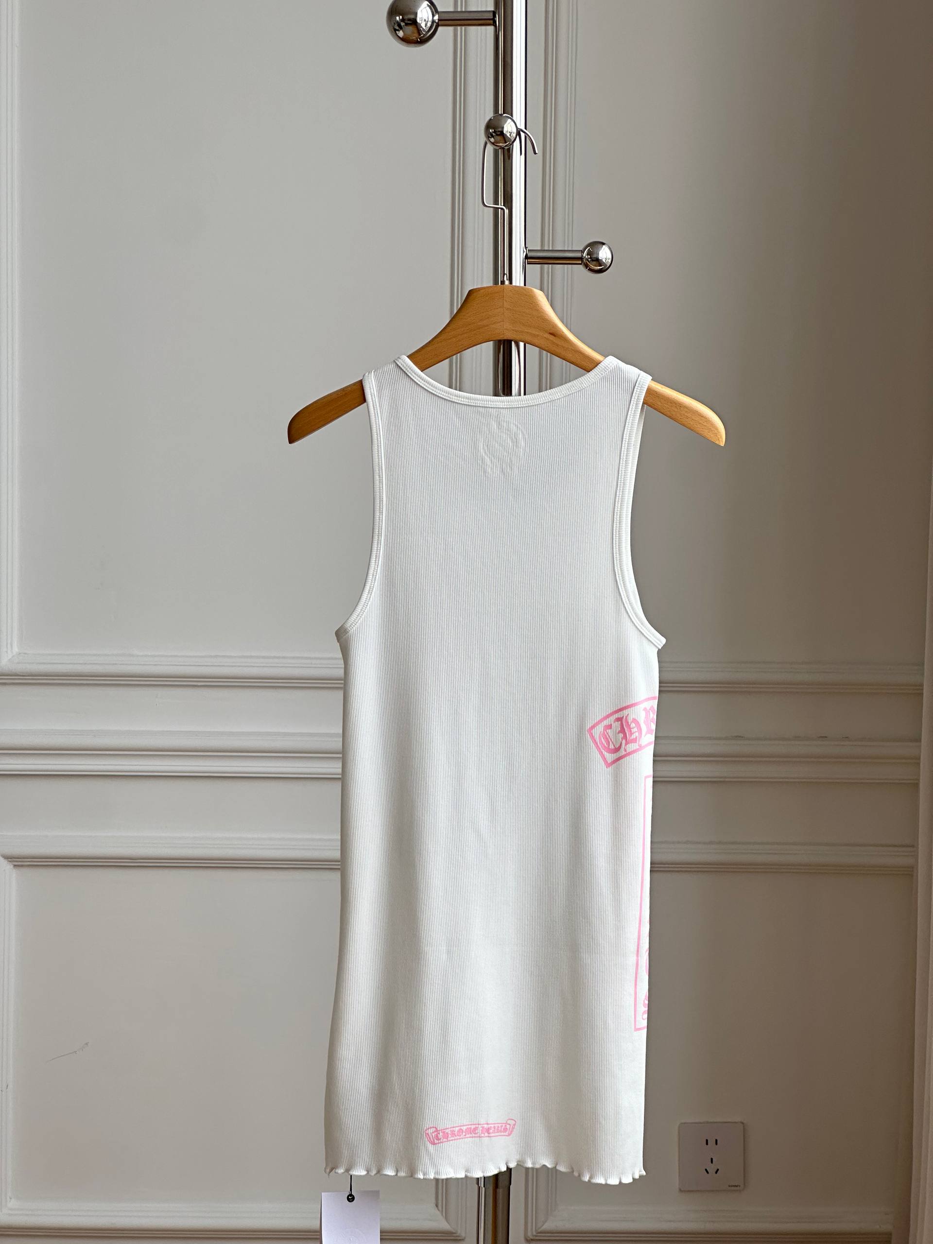 Chrome Hearts Pink and White Letter Printed Ribbed Tank Dress