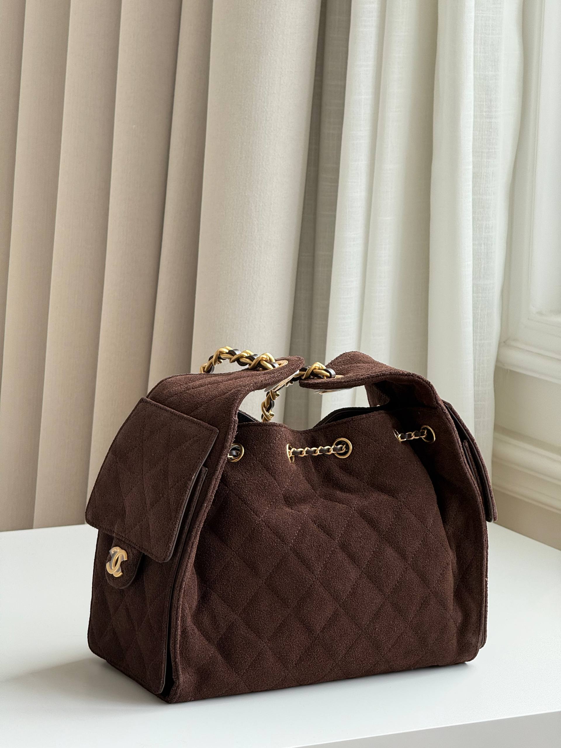 Chanel caramel suede quilted tote bag