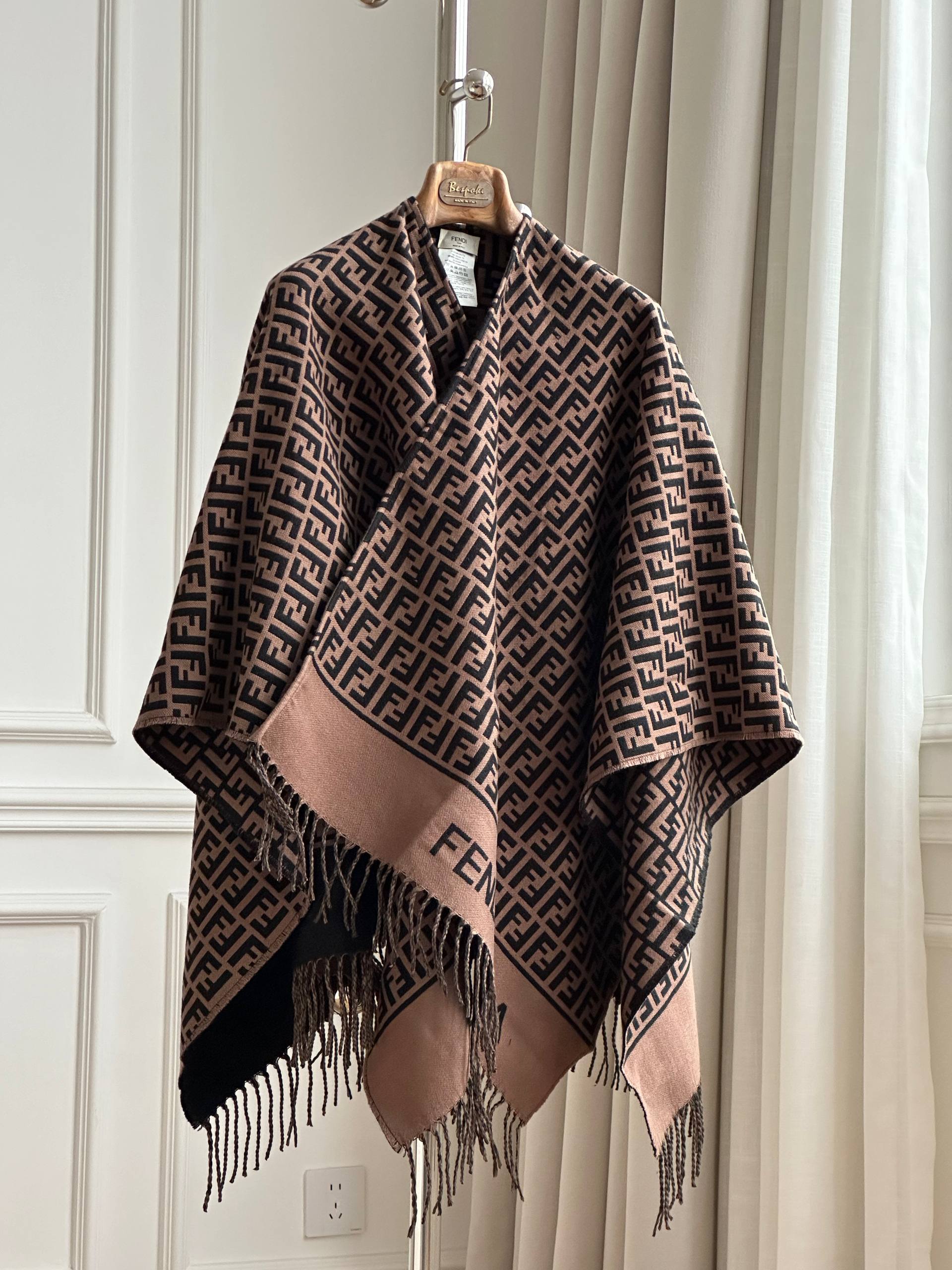 Fendi FF Logo Fringed Cape Poncho
