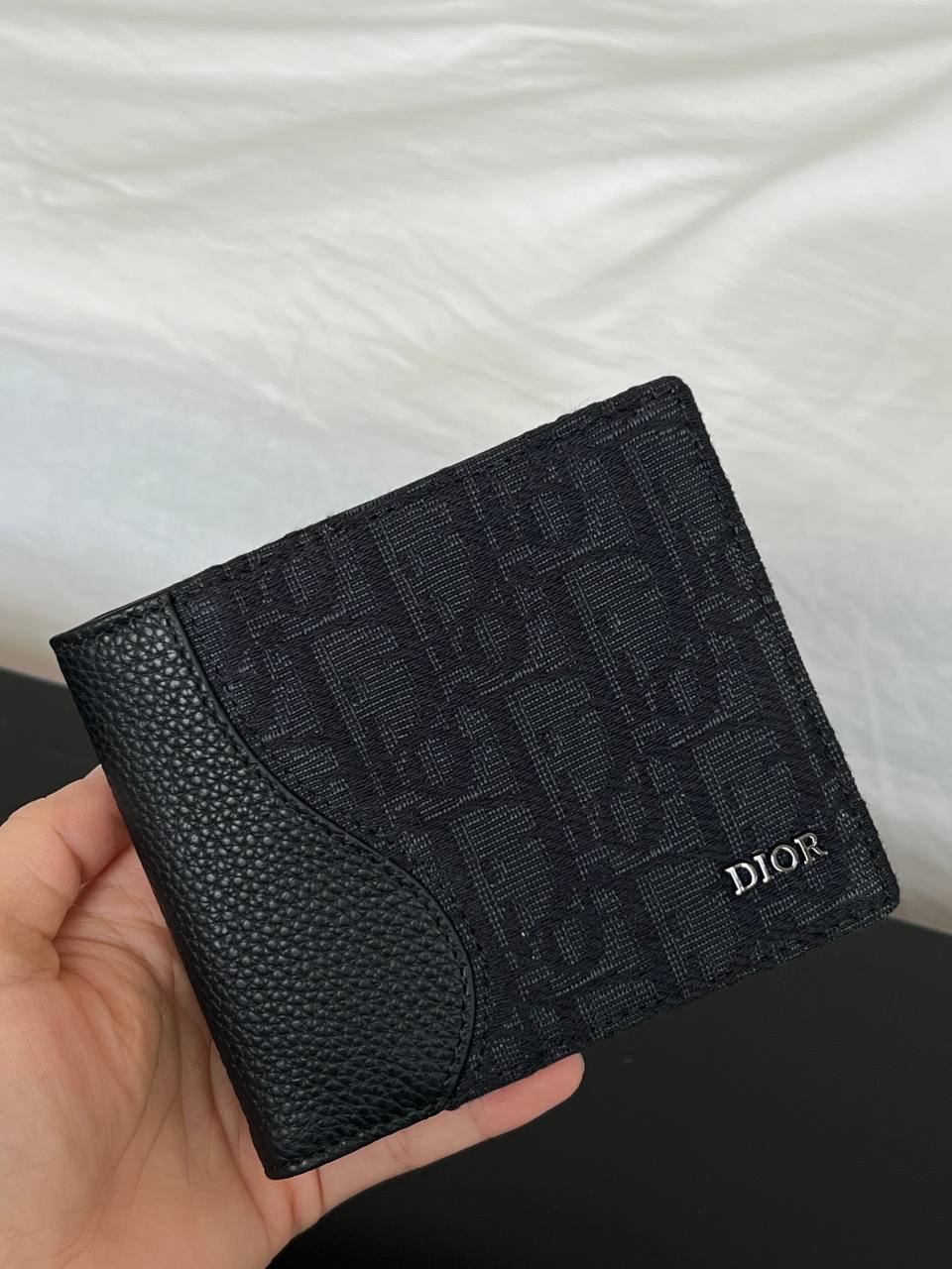 DIOR Oblique Jacquard Grain Leather Bi-Fold Wallet