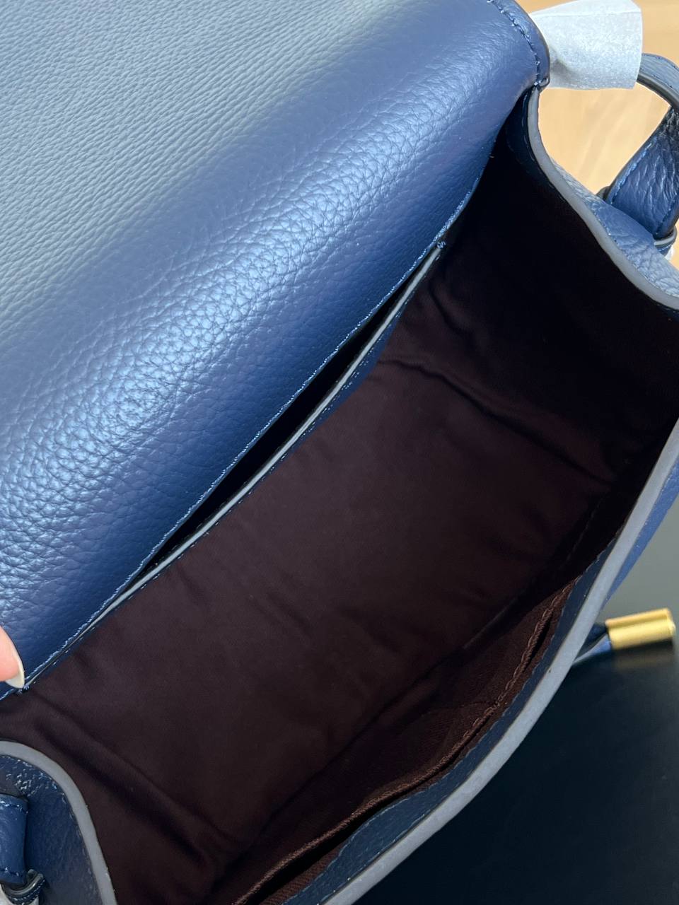 Chloé Navy Pebbled Leather Small Marcie Saddle Crossbody Bag