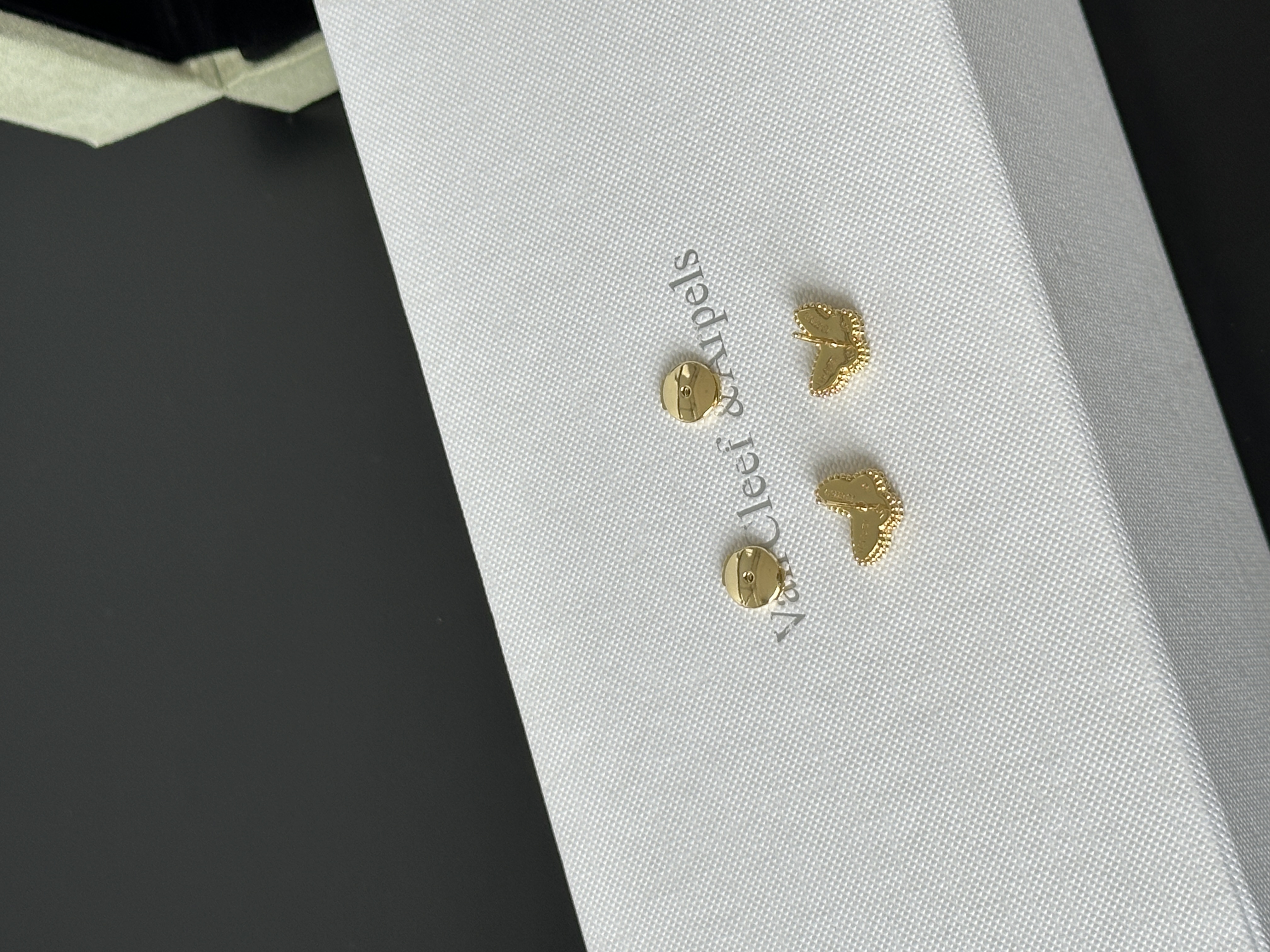 18K Gold White Mother of Pearl Butterfly Beaded Edge Stud Earrings