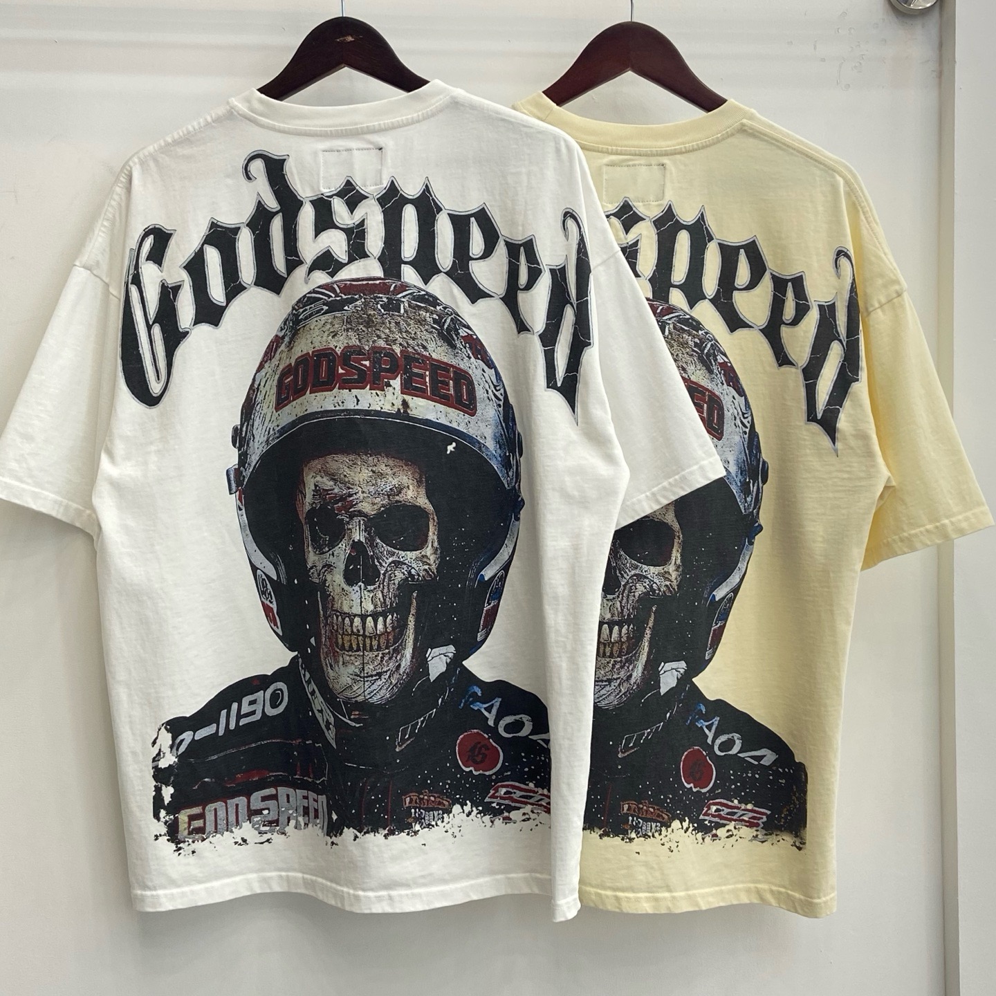 godspeed white and cream skull tee
