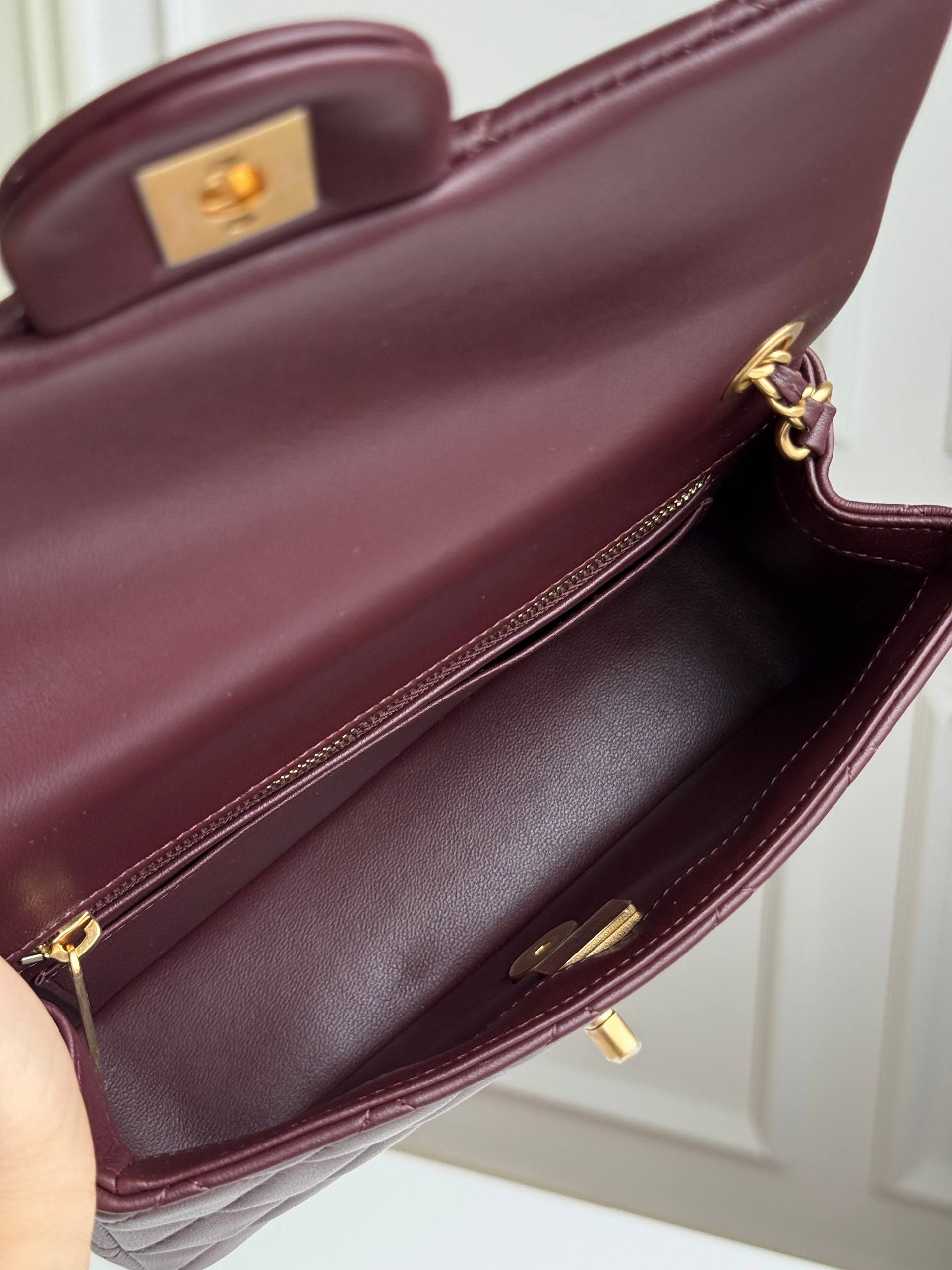 Chanel Mini Classic Flap Burgundy Lambskin Crossbody Bag