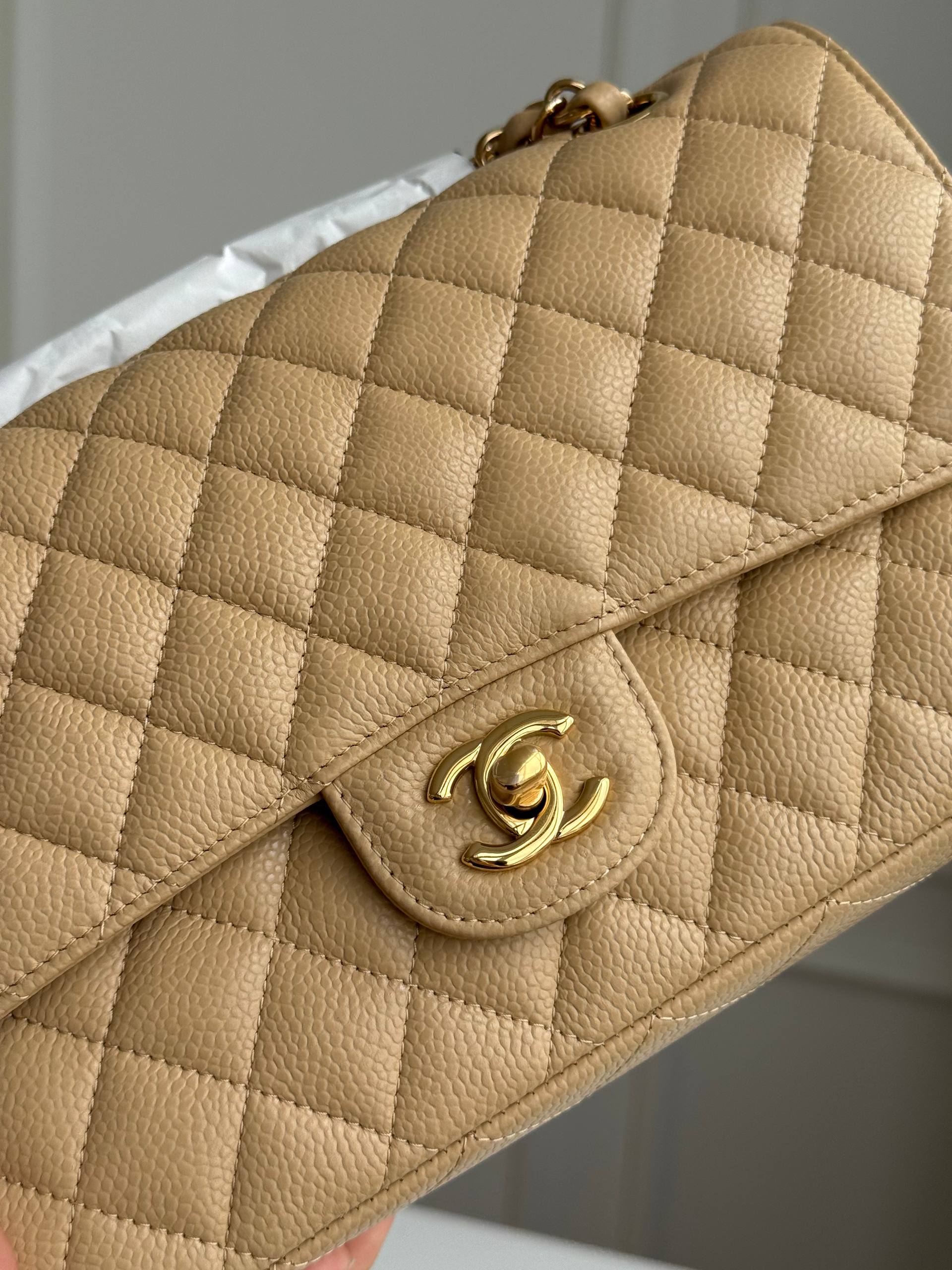 Chanel Classic Flap Milk Tea Gold Chain Bag