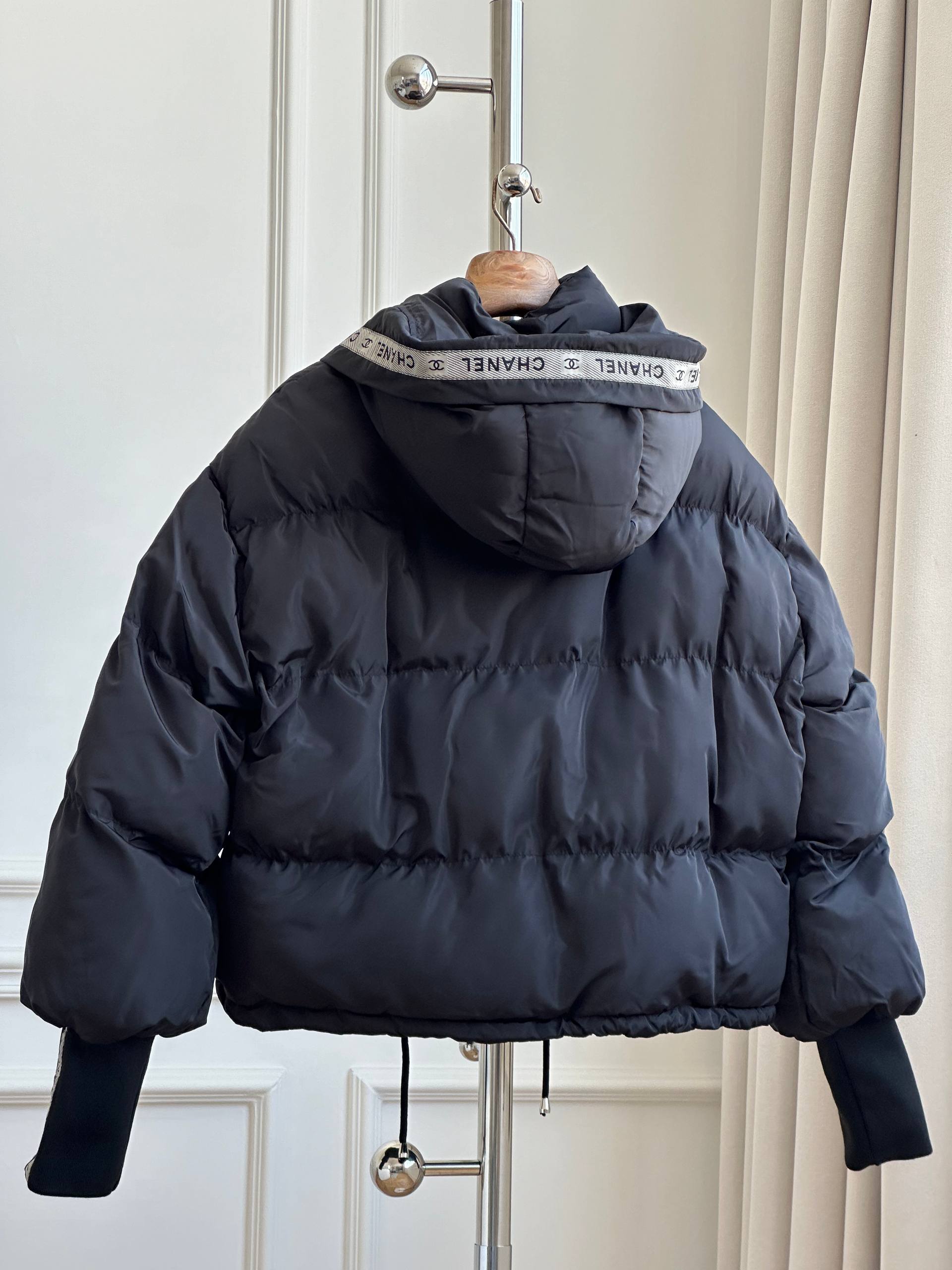 Chanel Black Quilted Down Jacket with Logo Tape