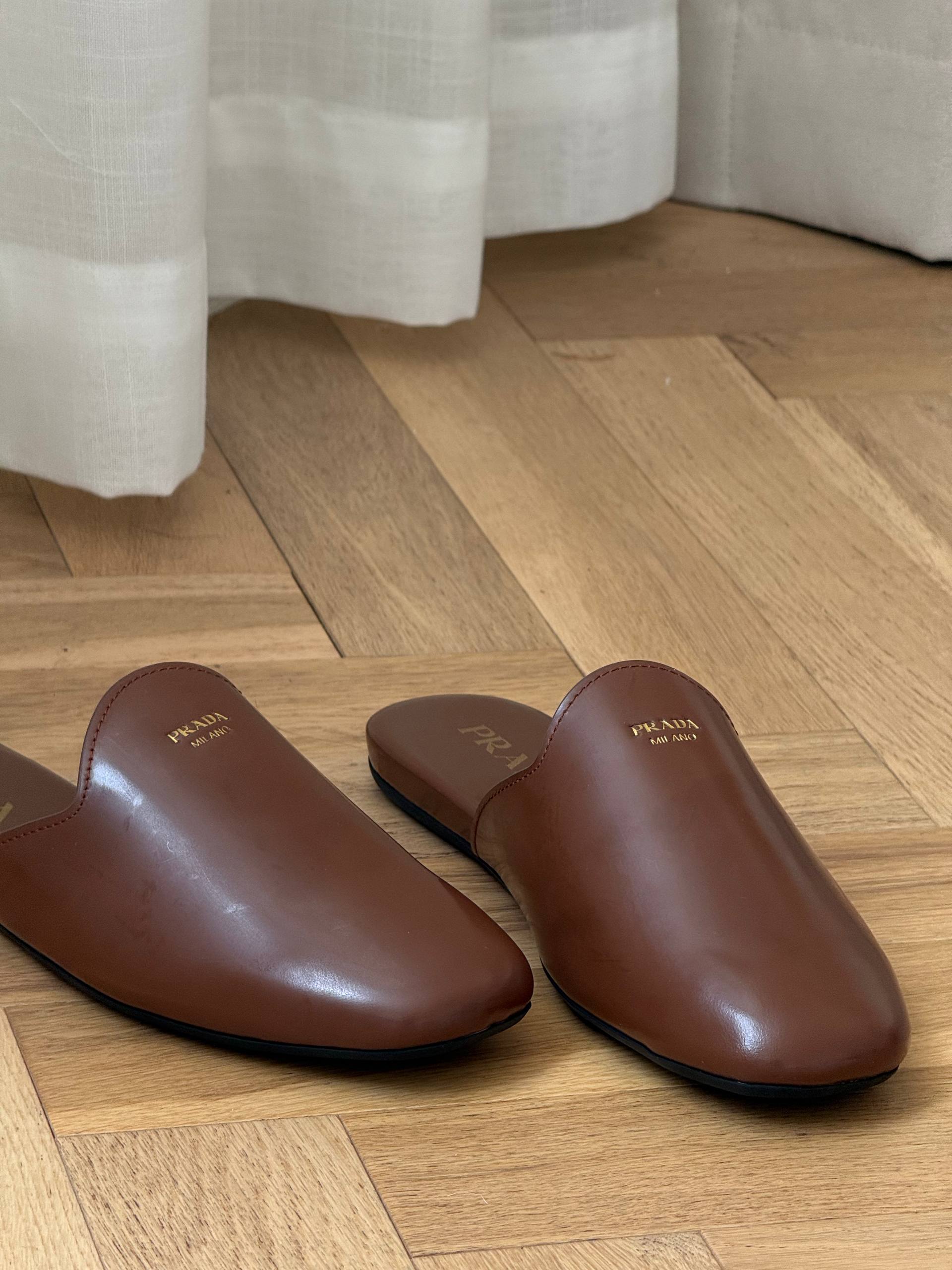 Prada Brushed Leather Mules