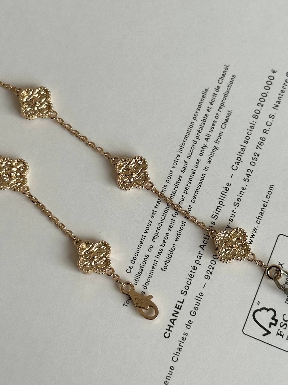 Chanel Gold Paved Crystal Four-Leaf Clover Thin Bracelet
