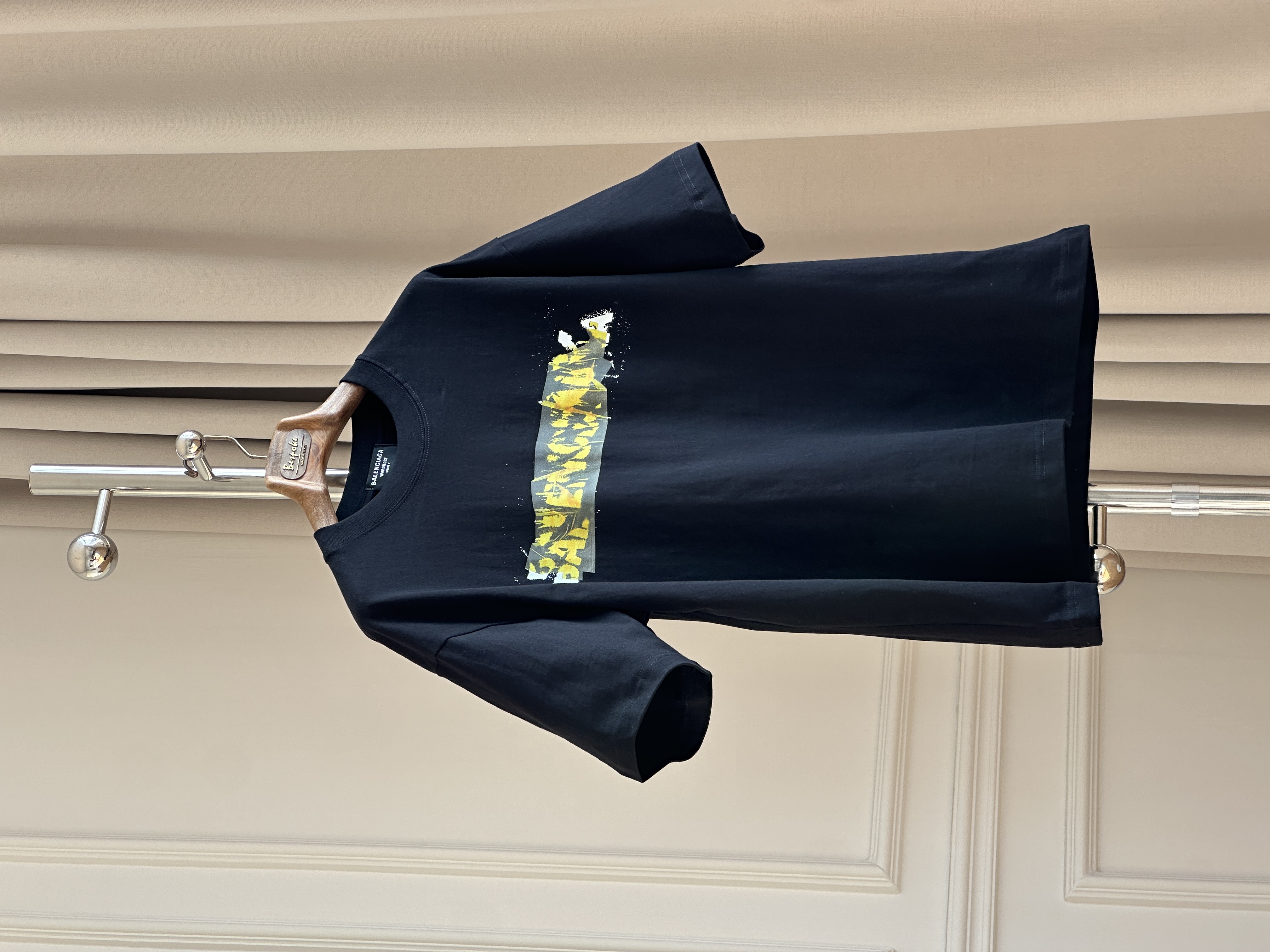 Balenciaga Black Crew Neck Graffiti Tape Logo Oversized Short Sleeve T-shirt