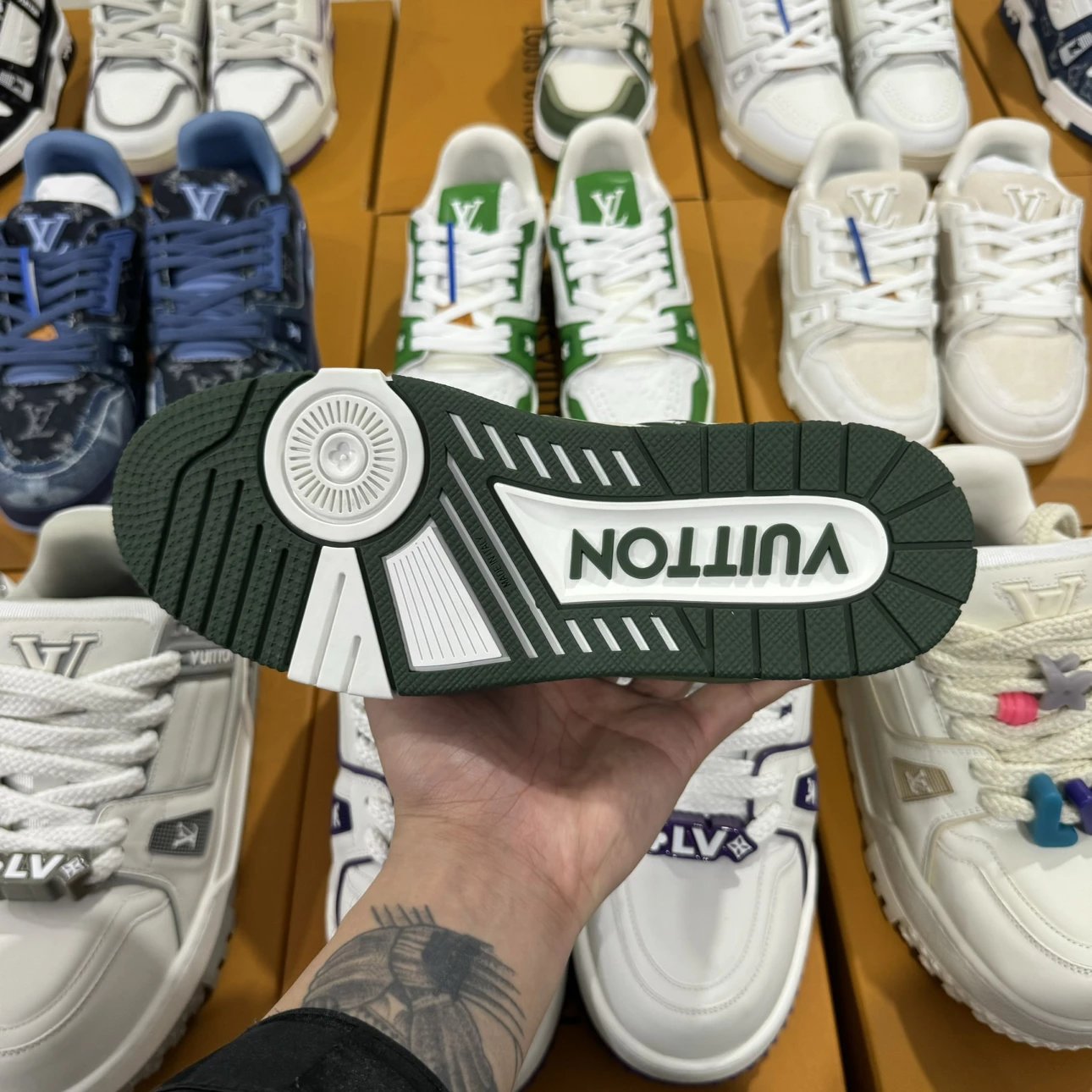 LV Trainer Shoes Olive Color