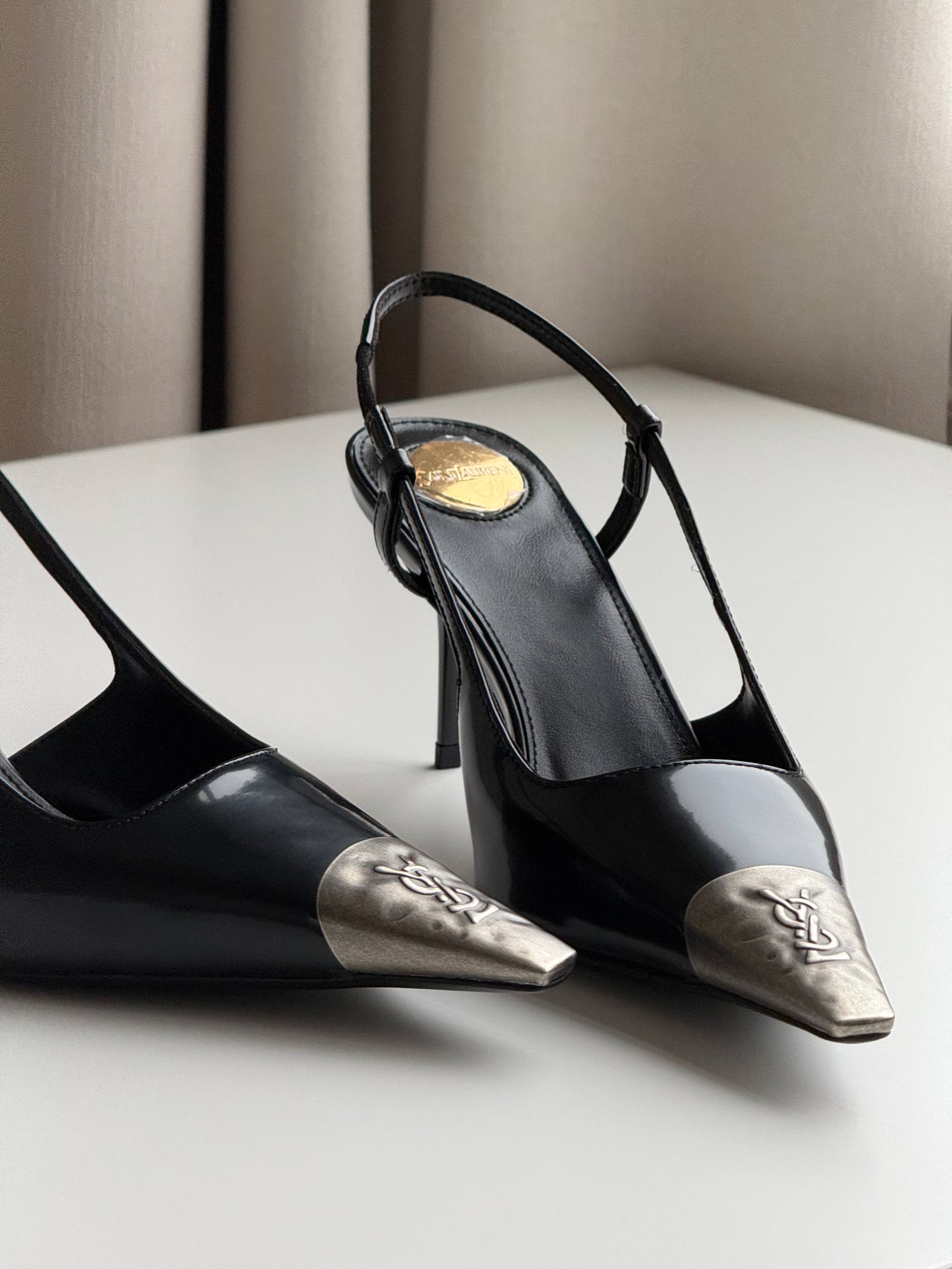 Saint Laurent Jeanne Slingback Pumps with Metal Toe Cap