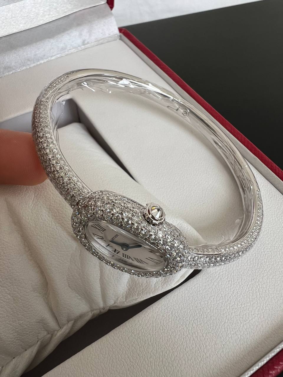 Cartier Oval Full Diamond Bangle Style Ladies Watch