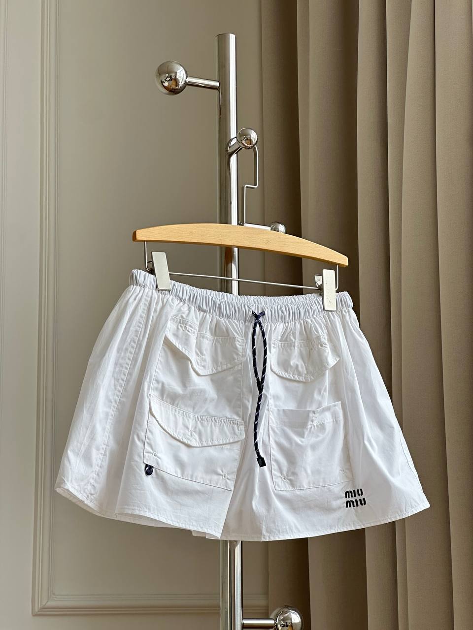 Miu Miu White Cotton Drawstring Cargo Shorts