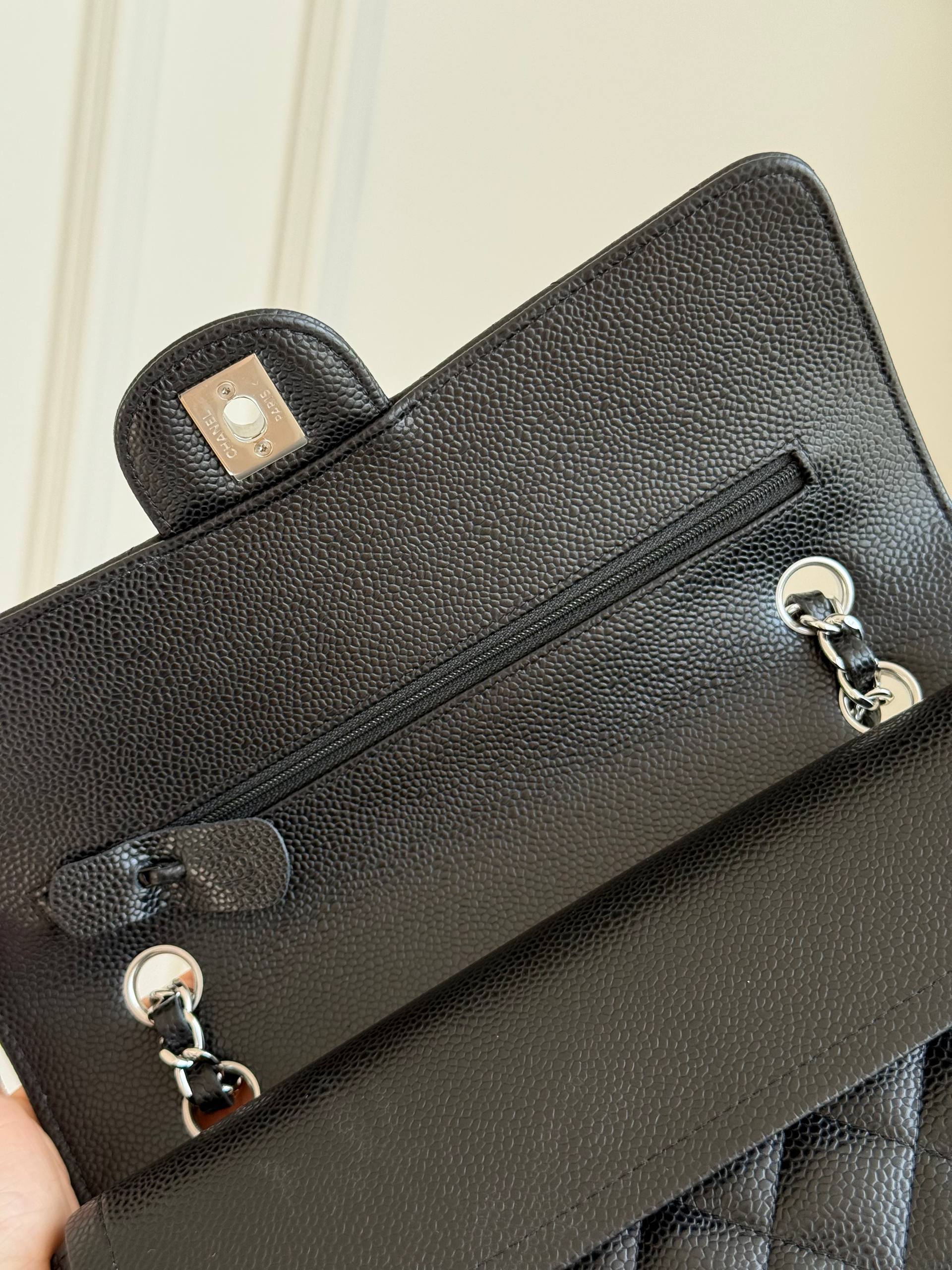 CHANEL Classic Medium Flap Bag in Caviar Leather with Silver Hardware