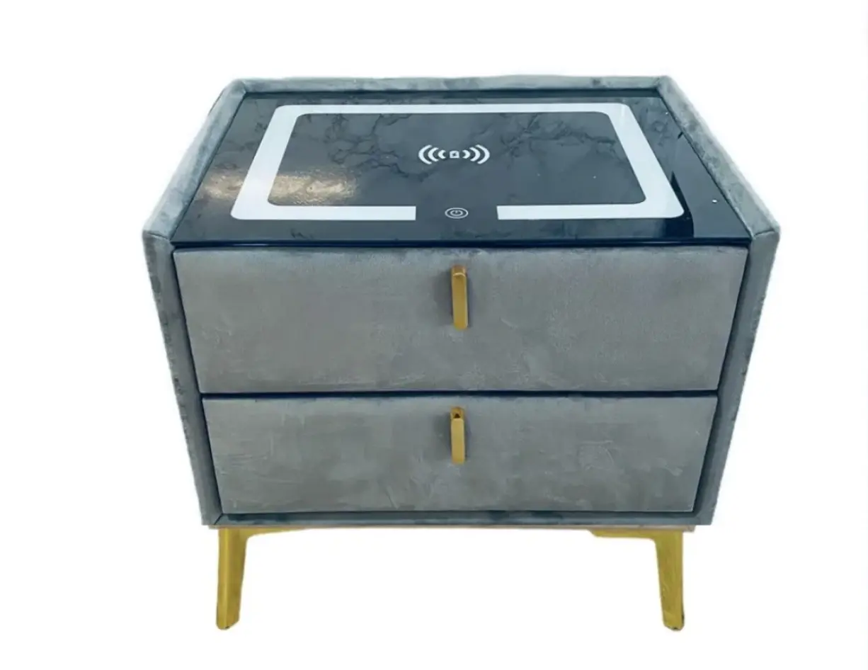 Aylin - Table de chevet avec LED et Chargeur Induction - 50 x 40 cm