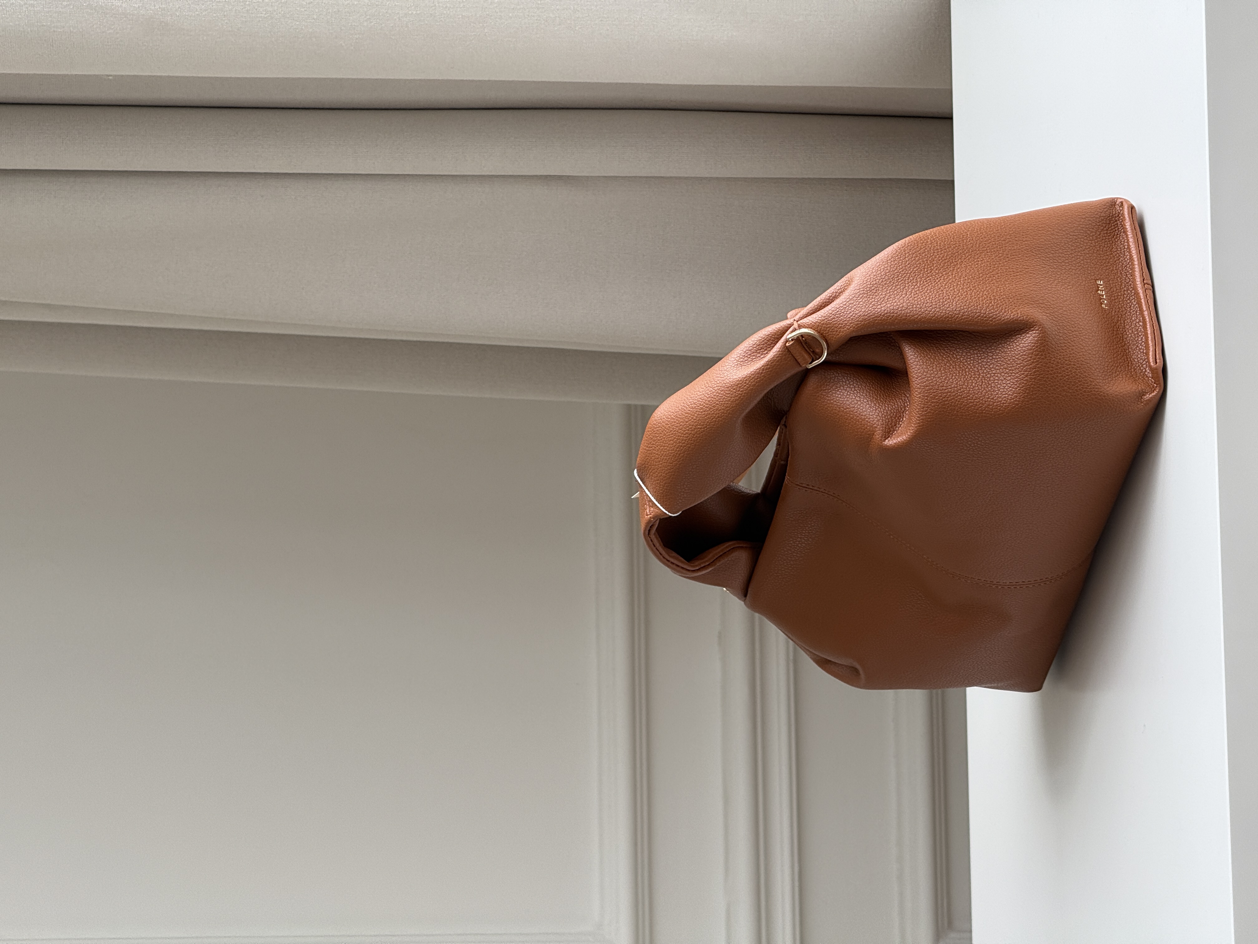 Caramel Brown Pebbled Soft Leather Ruched Handle Lazy Cloud Tote Bag