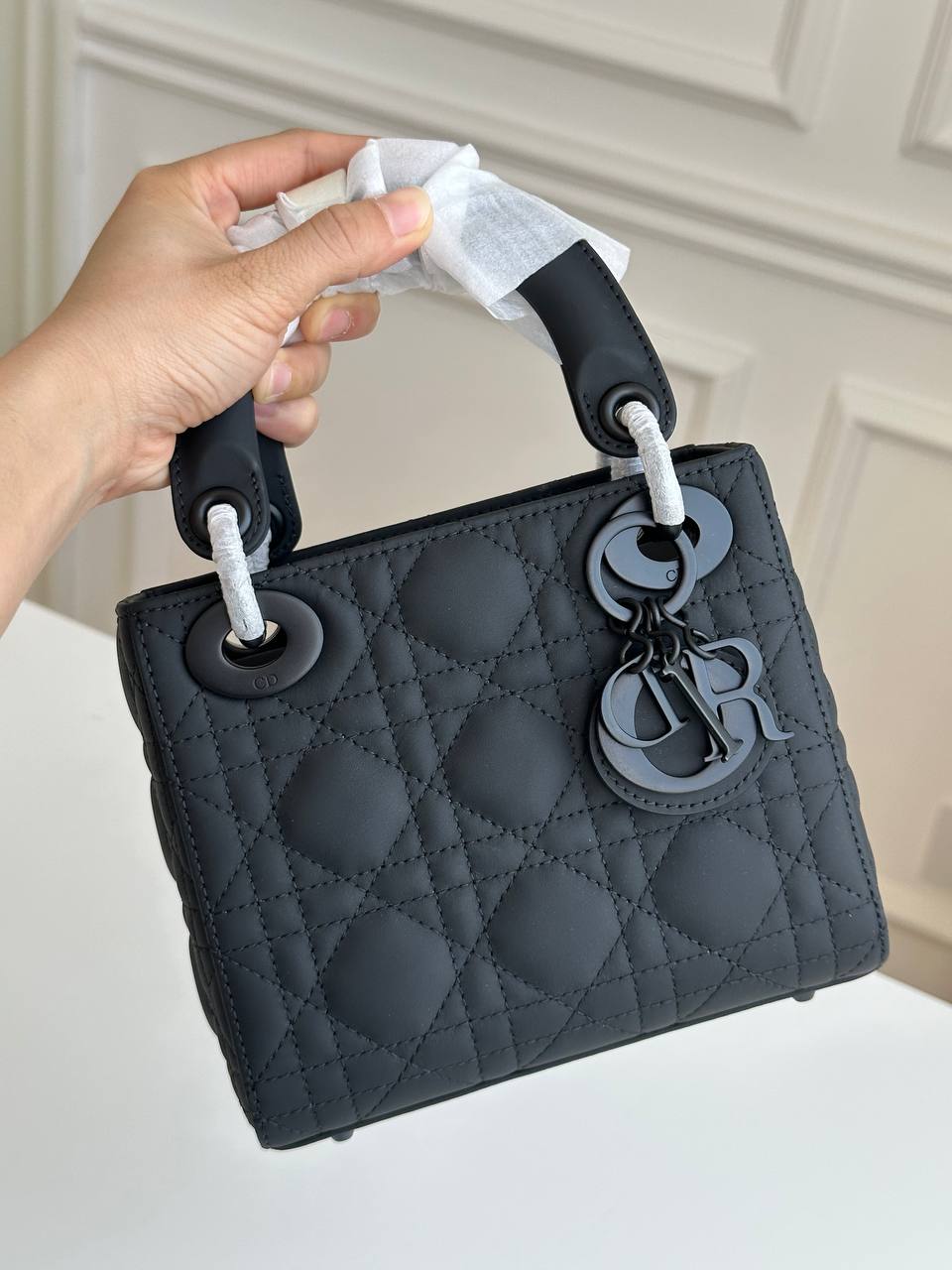 Christian Dior Lady Dior Mini (3 Cannage) So Black Matte Calfskin Bag