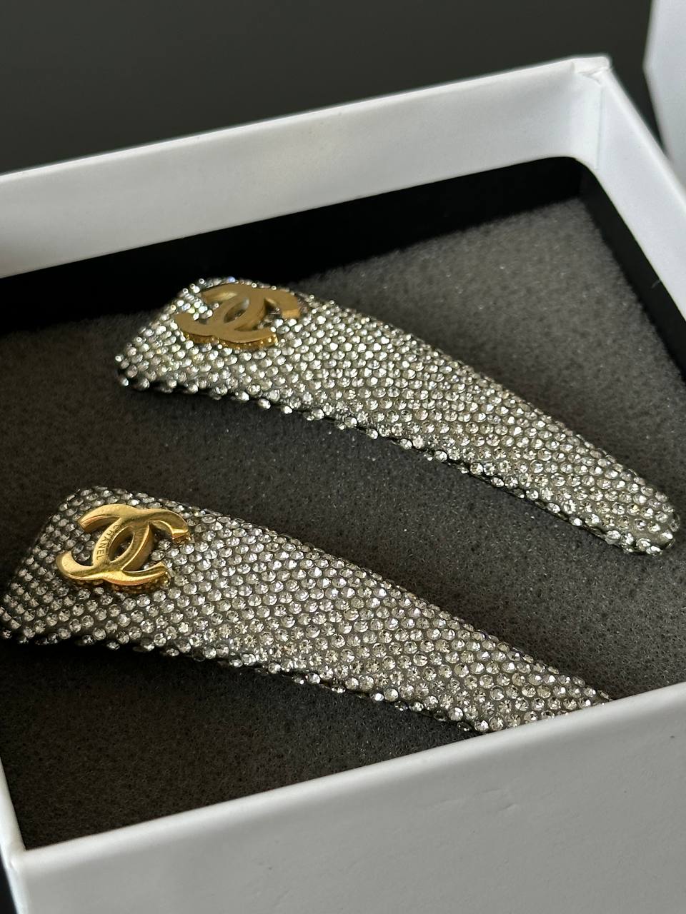 CHANEL Crystal-Embellished Hair Clips with CC Logo