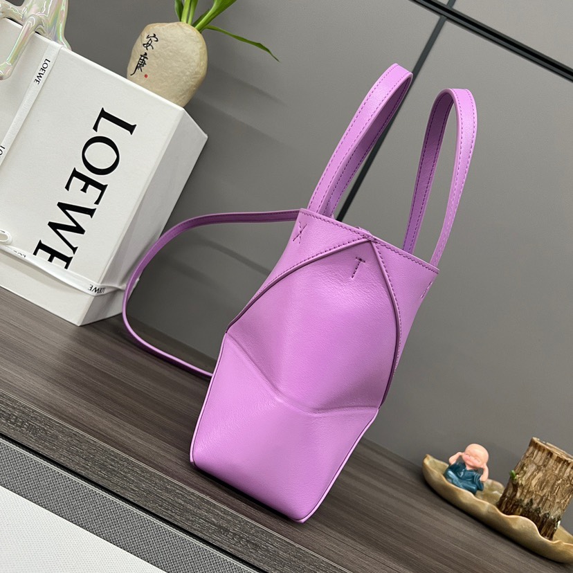 Loewe Mini Puzzle Fold Tote in shiny calfskin Purple